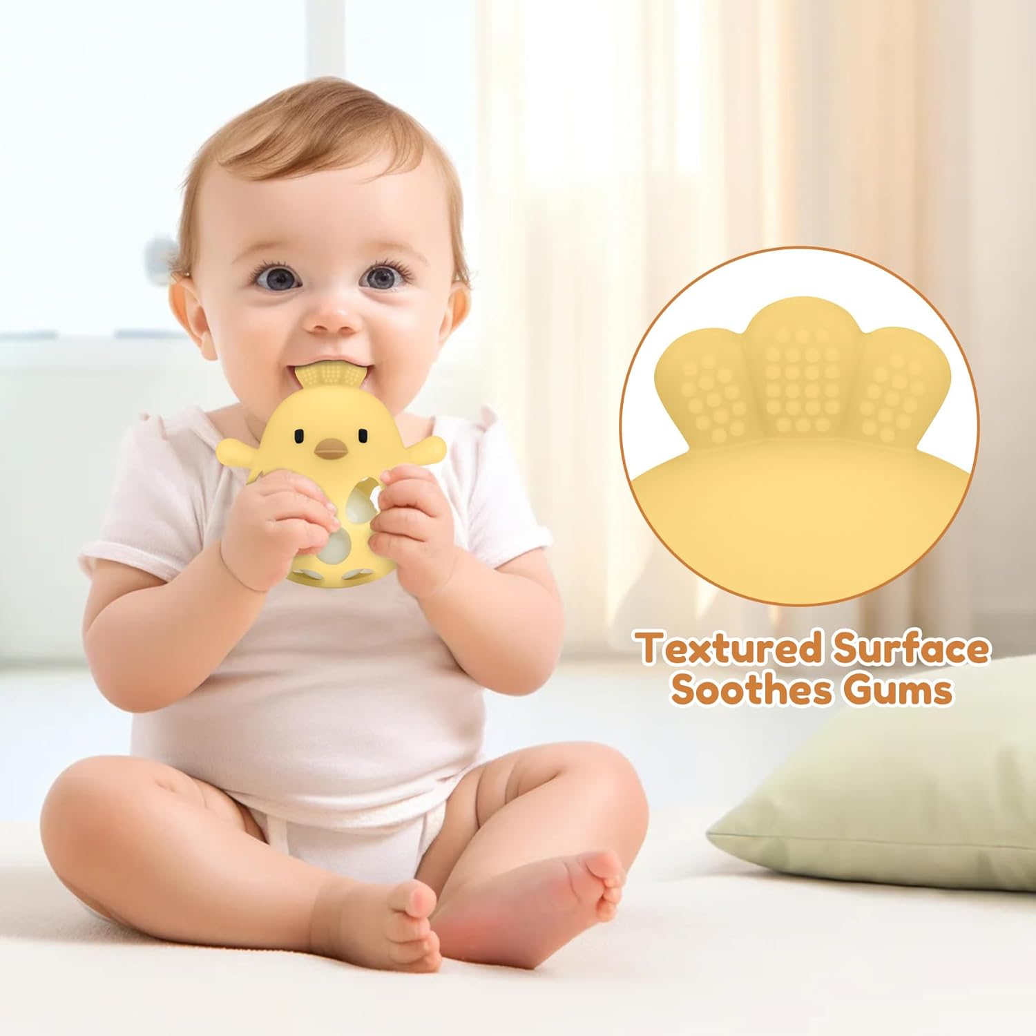 Thumbnail 6 de MCGMITT Grasping Ball with Rattle Baby Teether (Silicone, BPA-free) – Yellow Chicken Shape