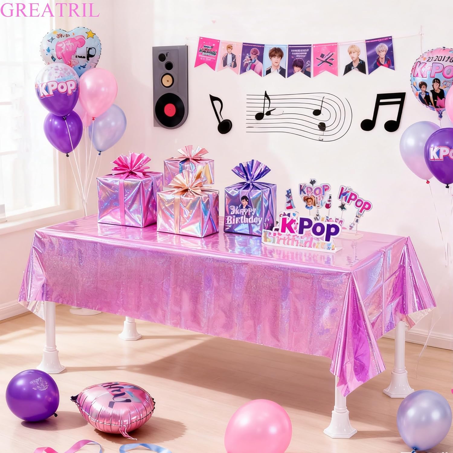 Detalle de Irisierende Party Tischdecke – Frozen Geburtstag, 137 x 274 cm, wasserdicht, holografisch, Einweg von GREATRIL