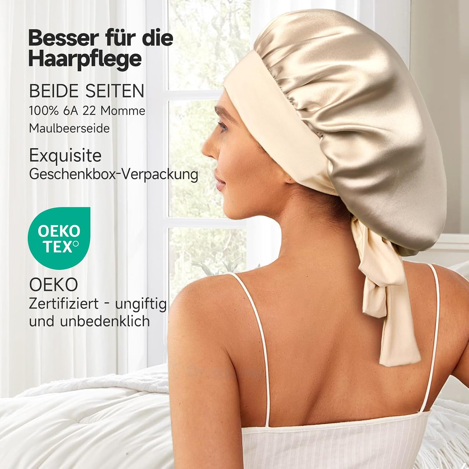 Detalle 2 de Umisleep 22 Momme Schlafmütze aus 100% Maulbeerseide (doppelseidige Nachtmütze)