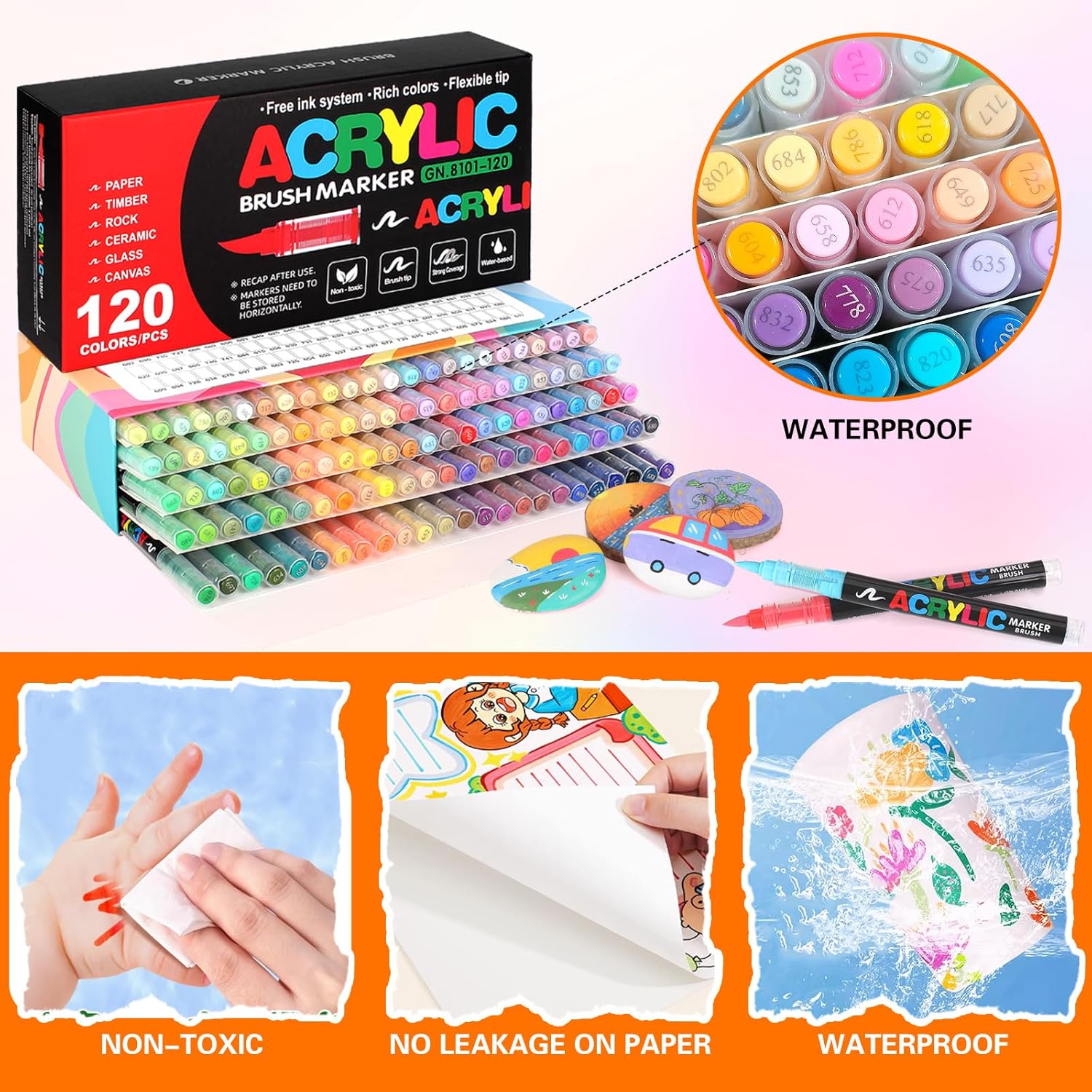 Thumbnail 3 de Gunsamg 120 Colours Acrylic Paint Marker Set with Flexible 1–5mm Brush Tip
