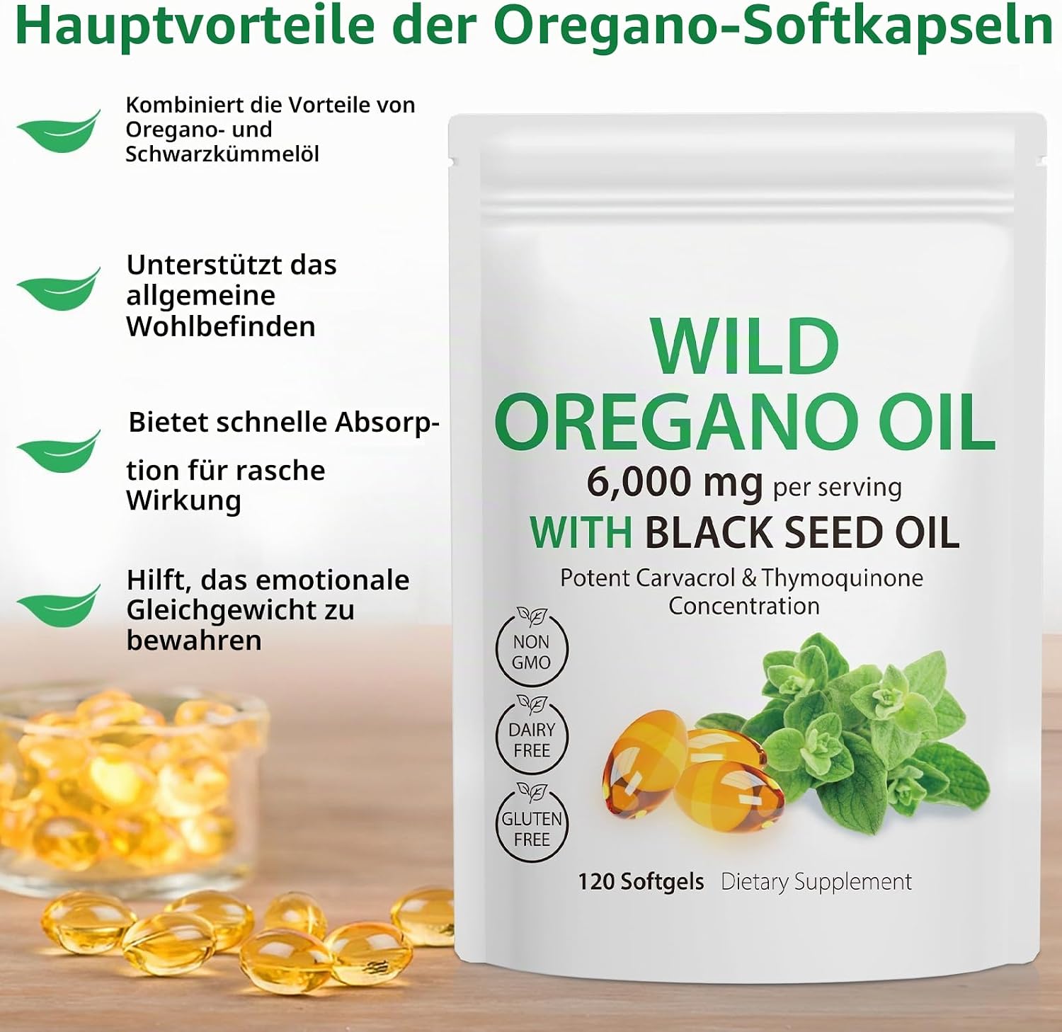 Detalle 1 de Oreganoöl 120 Weichkapseln 6.000 mg
