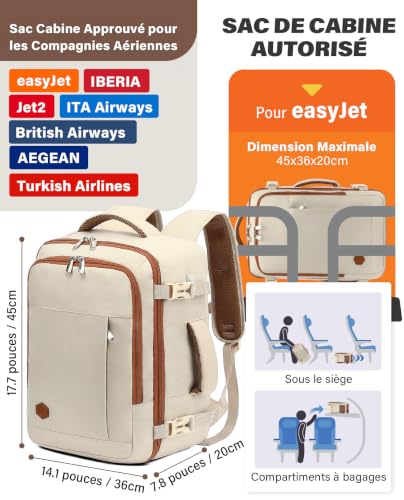Detalle de VANKEV Bagage Cabine 45x36x20 cm pour EasyJet — Sac à dos de voyage 30 L
