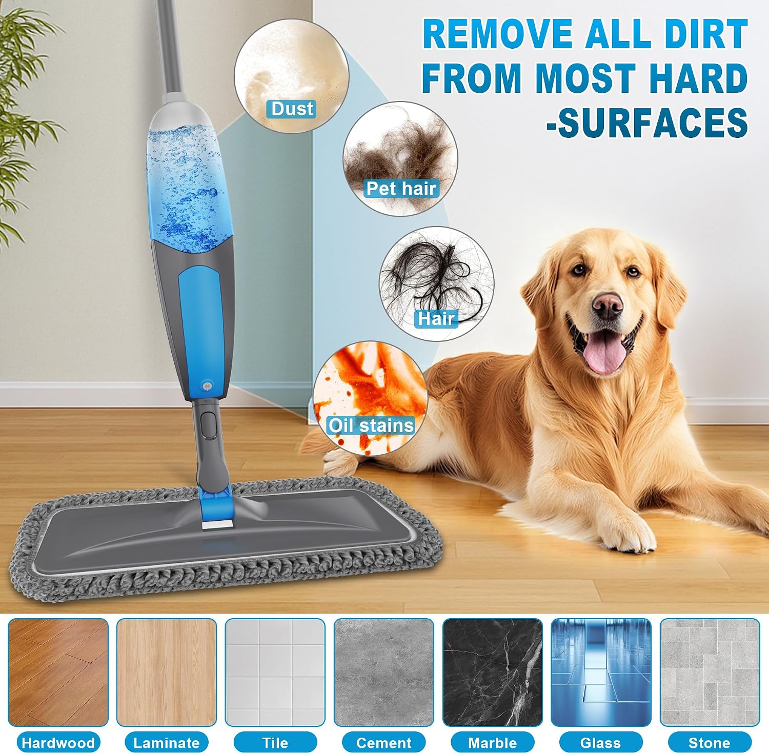 Detalle 2 de BPAWA Spray Mop with 550ml Refillable Bottle and Washable Microfiber Pads