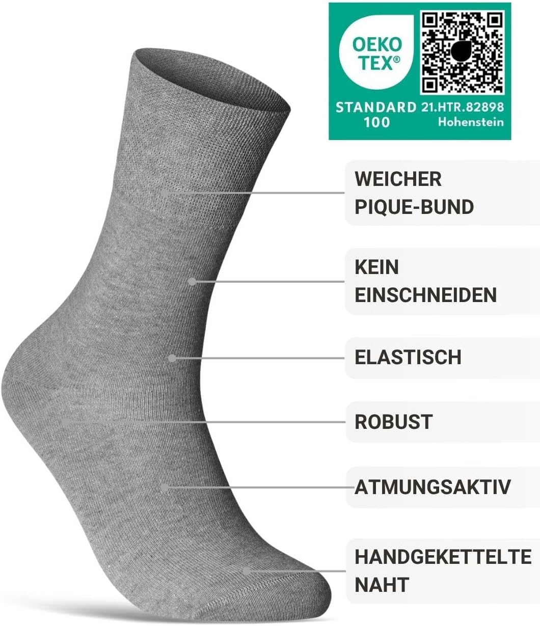 Detalle de sockenkauf24 Diabetikersocken ohne Gummibund & ohne Naht – 97% Baumwolle (6 Paar)