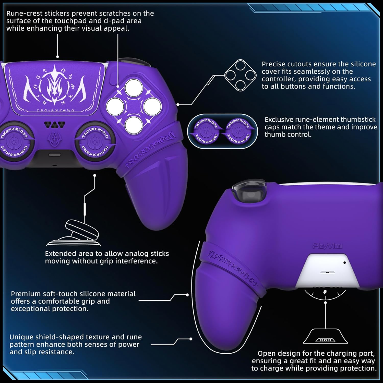 Thumbnail 6 de PlayVital 2 Set Runes Edition Silicone Cover Skin for PS5 Controller (Purple)