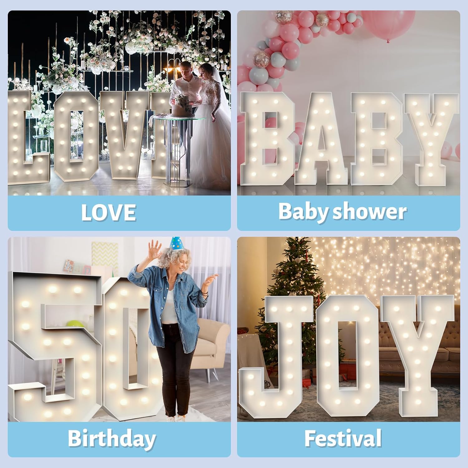Thumbnail 5 de Teebloom RR4FTMN-letters M 4-Foot Light-Up Marquee Letter Kit, White Foam Board