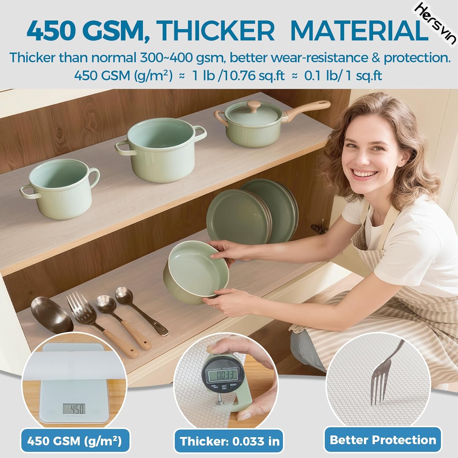 Thumbnail 1 de Hersvin Shelf Liners 22in x 20ft: Non-Adhesive EVA Cabinet & Drawer Protector in Clear Dot