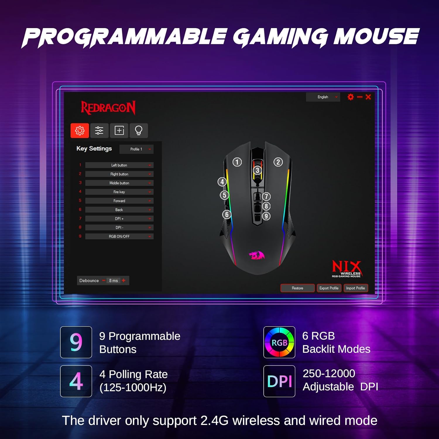 Thumbnail 3 de Redragon M914P Wireless Gaming Mouse 12000DPI