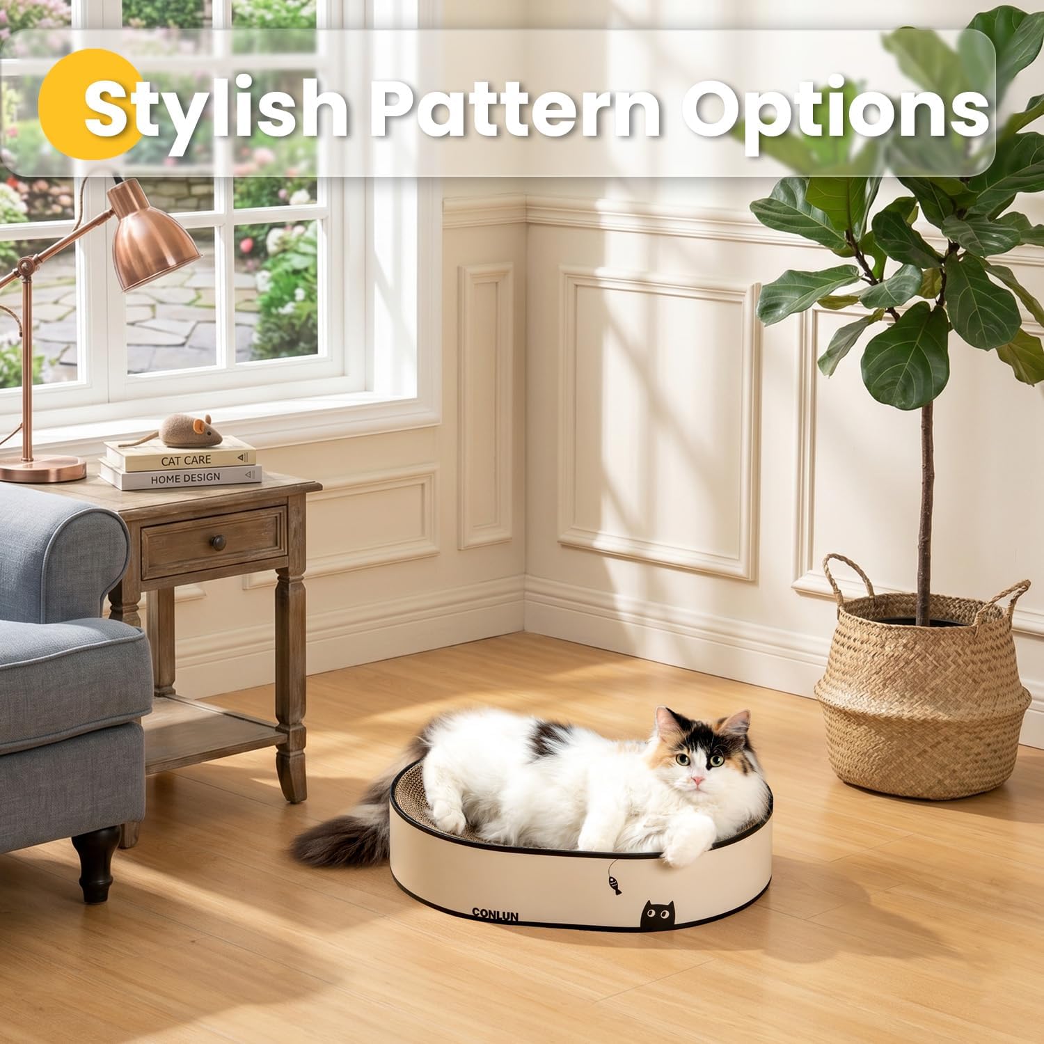 Detalle 2 de Conlun Oval Cat Scratcher Bed, Large – Corrugated Cardboard Scratching Board & Lounge Bowl