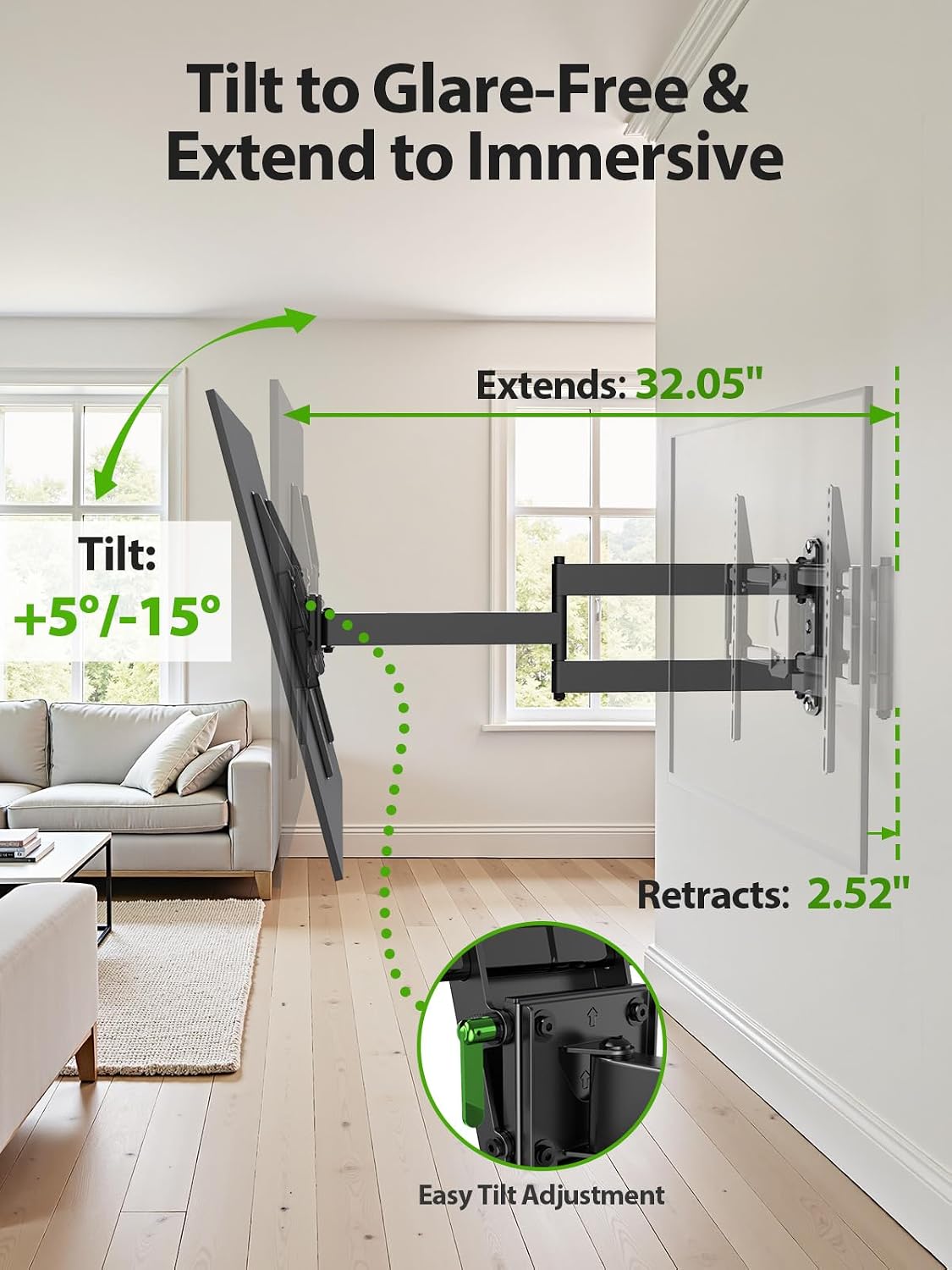 Detalle 2 de USX MOUNT XML930 Long-Arm Full-Motion TV Wall Mount, 37–80 in., 32.05 in. Extension