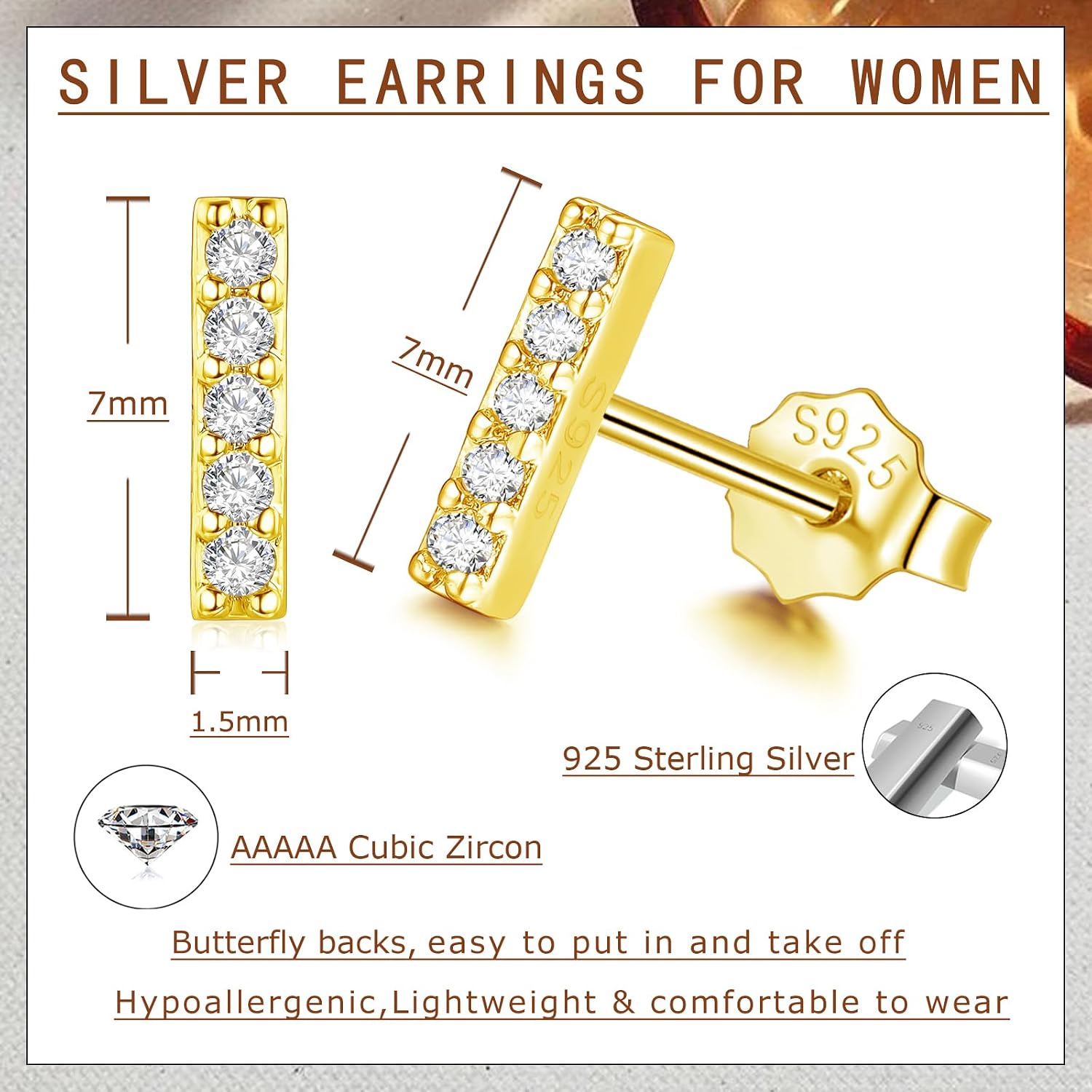 Thumbnail 1 de Loutade Ohrstecker aus 925 Sterling Silber mit Zirkonia – flache Stecker für Damen & Mädchen
