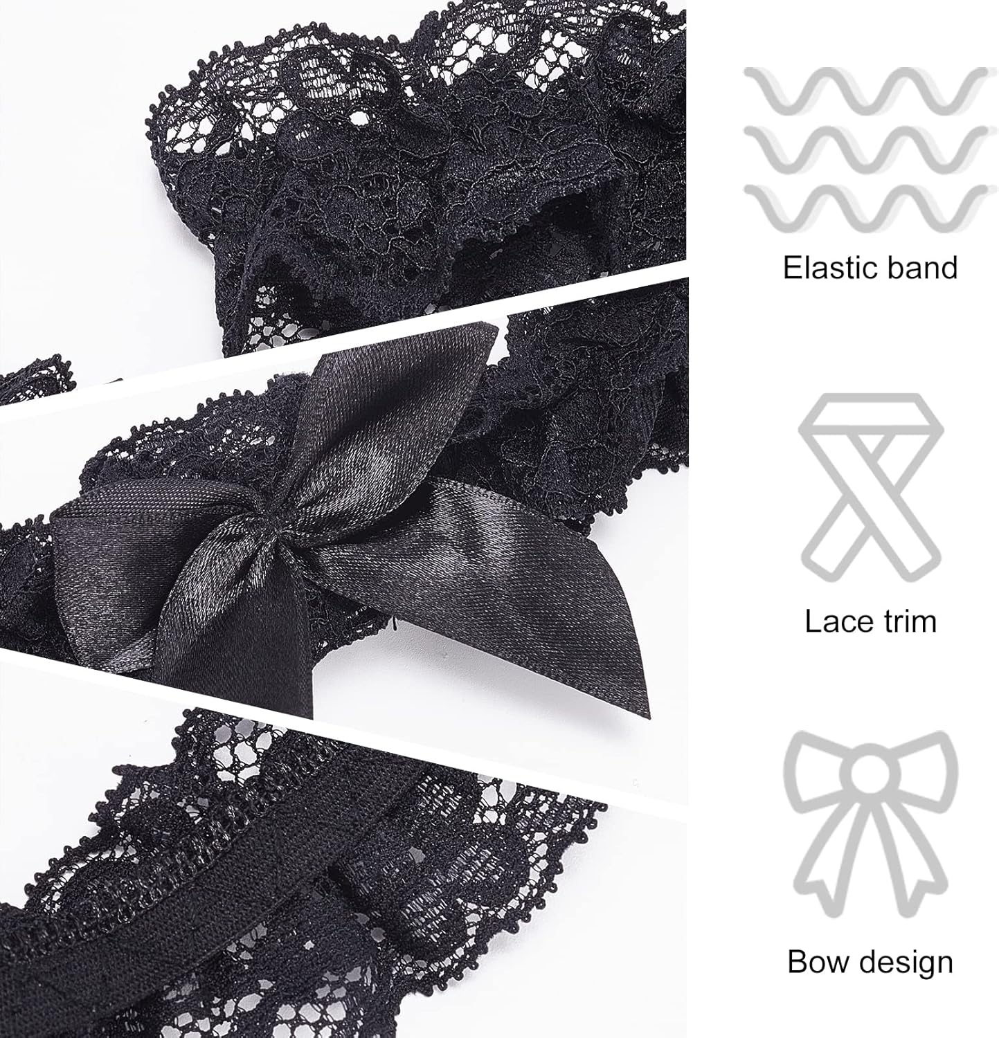 Thumbnail 1 de WEBEEDY 2-pack lace wedding garters with black bowknot
