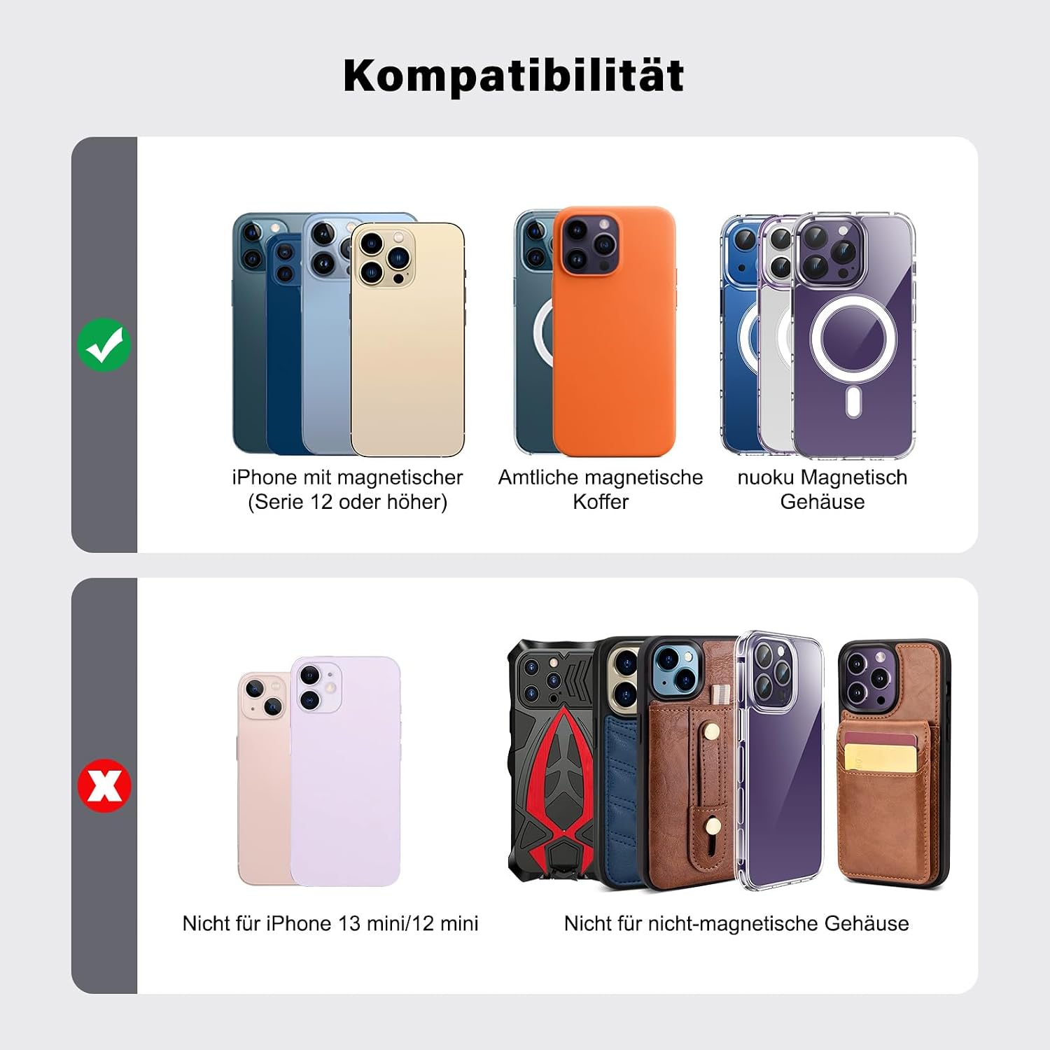 Thumbnail 6 de nuoku Leder Wallet für MagSafe – Kartenhalter mit Magnetverschluss, kompatibel mit iPhone 15/14/13/12 Serien