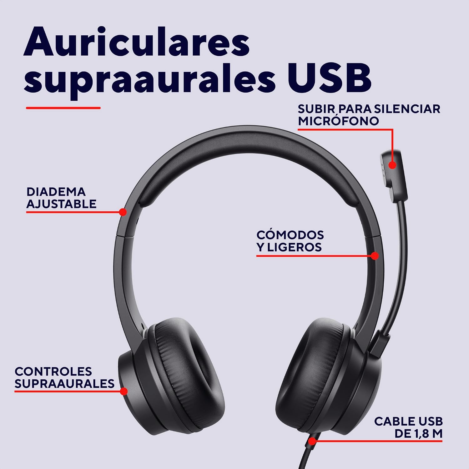 Thumbnail 1 de Trust Roha II USB: auriculares ligeros con micrófono para PC (negro)