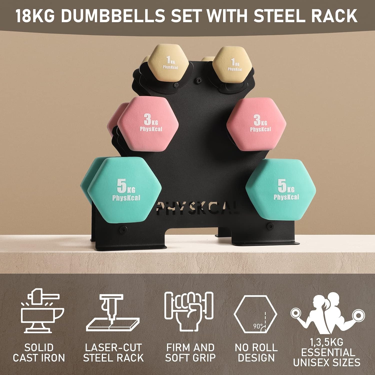 Detalle 2 de PhysKcal Kurzhantel-Set 18 kg