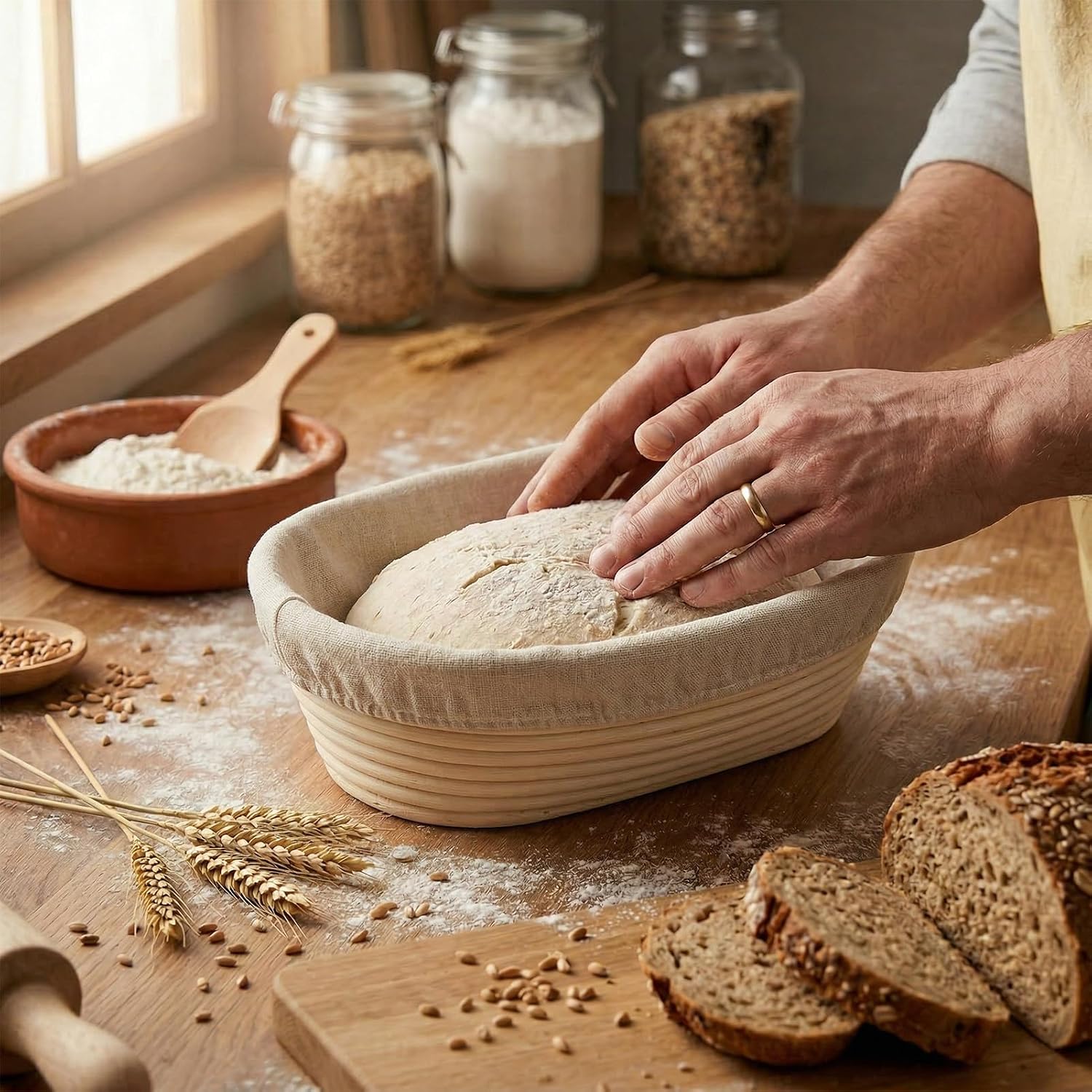 Thumbnail 5 de Apasiri Rattan Fermenting Bread Basket ovale rijsmand van rotan, 25 cm