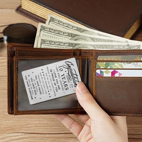 Detalle de Tangvo 10 Year Sobriety Wallet Card – Sober Anniversary Gift for Him or Her