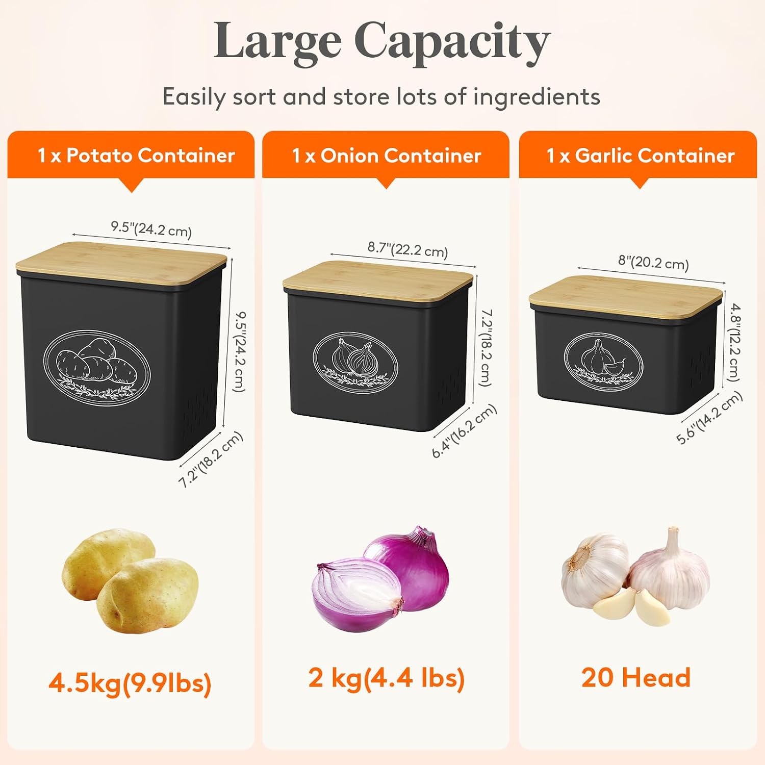 Detalle 2 de Lifewit Set of 3 Potato Storage Boxes, Black, Ventilated and Stackable