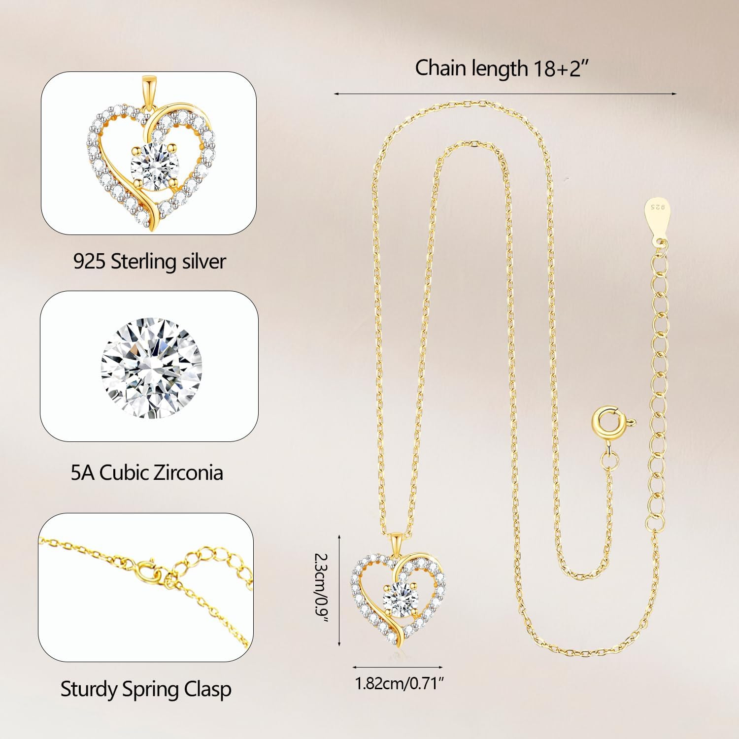 Thumbnail 2 de LAVUMO Damen-Halskette 14K Gold Herz mit Geburtsstein | 925er Silber, Doppelherz-Design