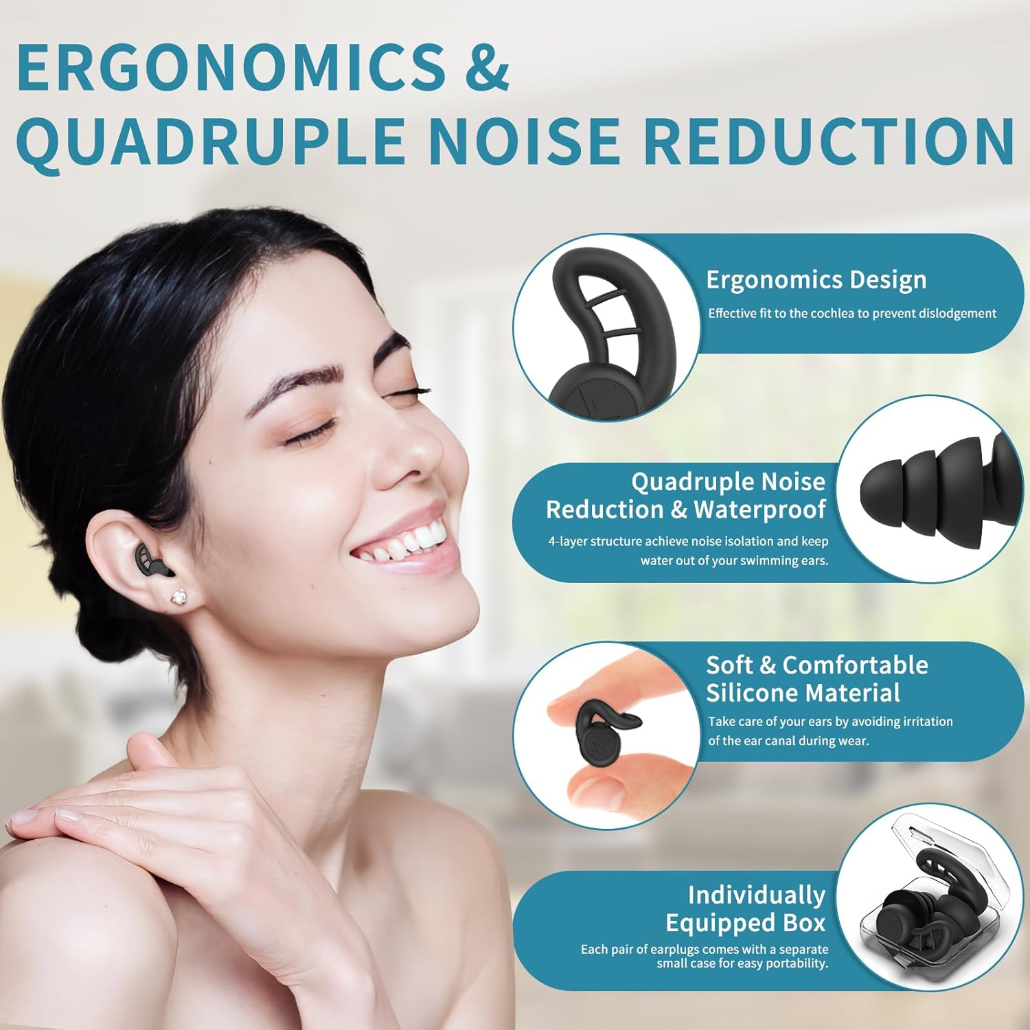 Detalle de Swimming earplugs for adults, 4 pairs
