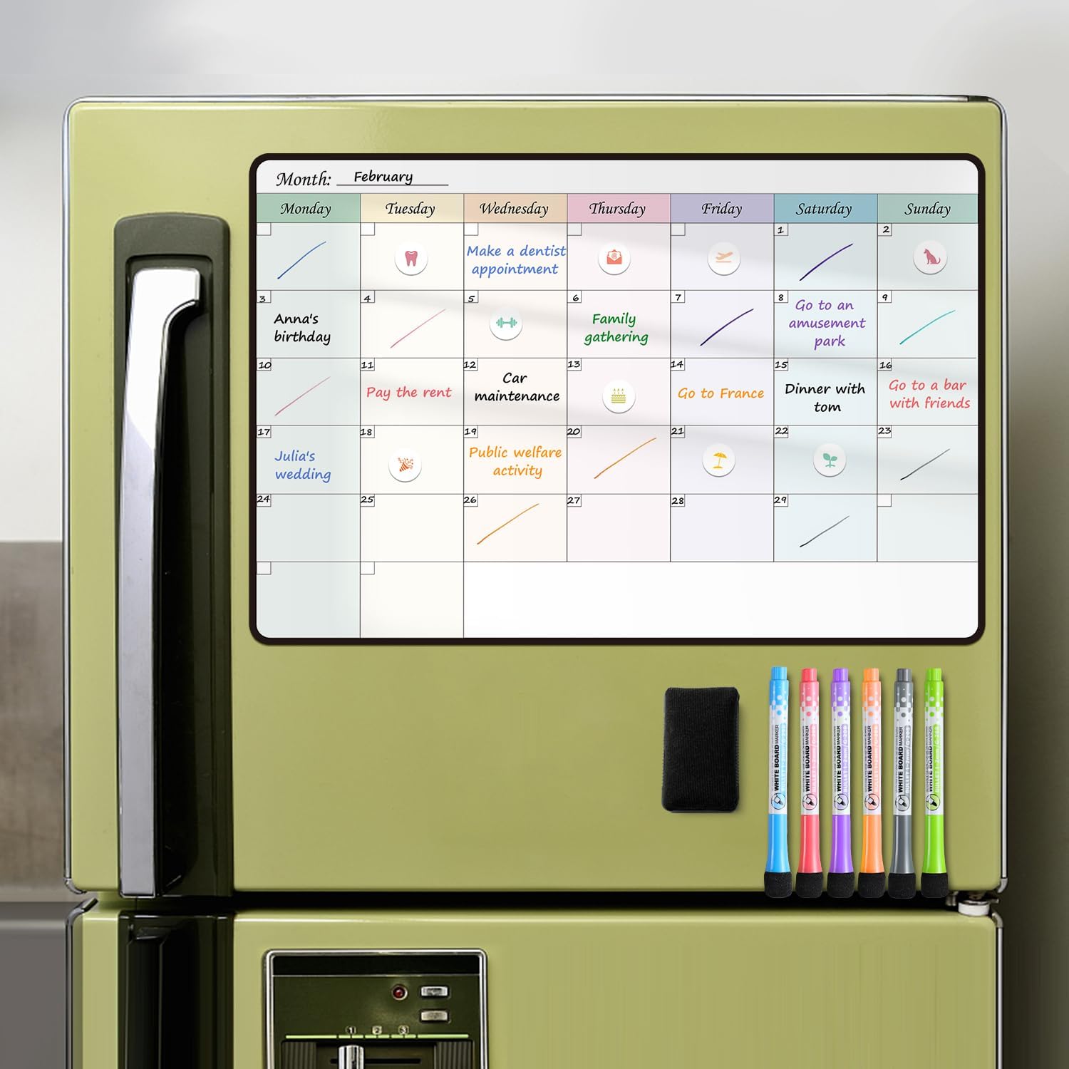 Thumbnail 1 de MCCORL Magnetic Fridge Whiteboard Calendar (Weekly/Monthly Planner) for family reminders
