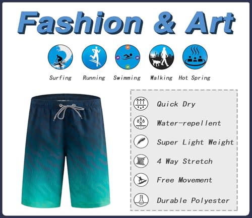 Thumbnail 6 de APTRO Herren Badehose Lang Badeshorts Schnelltrocknend MK3309 – Grün, Geometrisch
