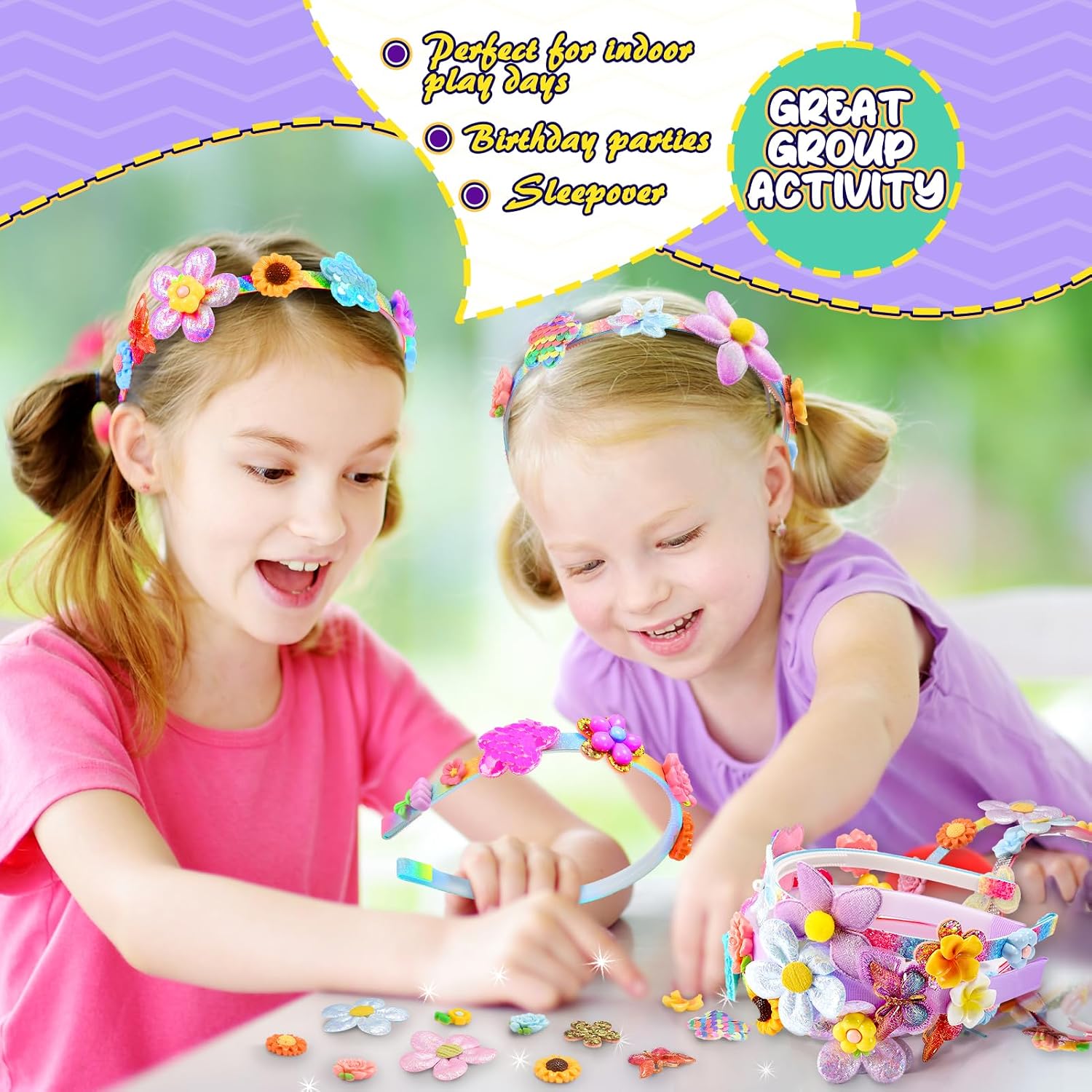 Detalle de HappyKidsClub Regalo Bambina 4-10 Anni: Kit Lavoretti per Cerchietti e Accessori Capelli