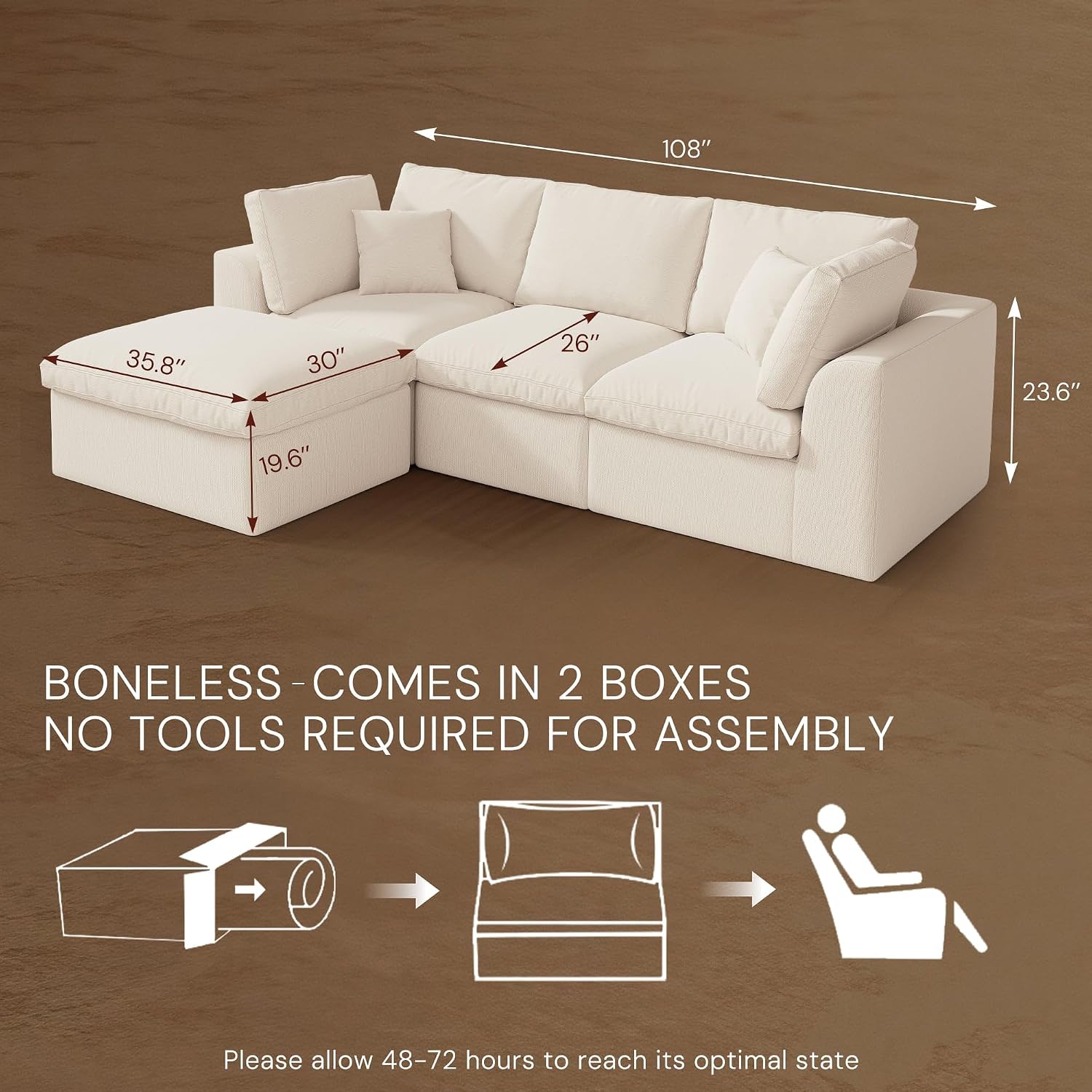 Detalle 2 de Korser LSYB-5525BEIGE 110-Inch Modular Chenille Sectional Sofa with Ottoman
