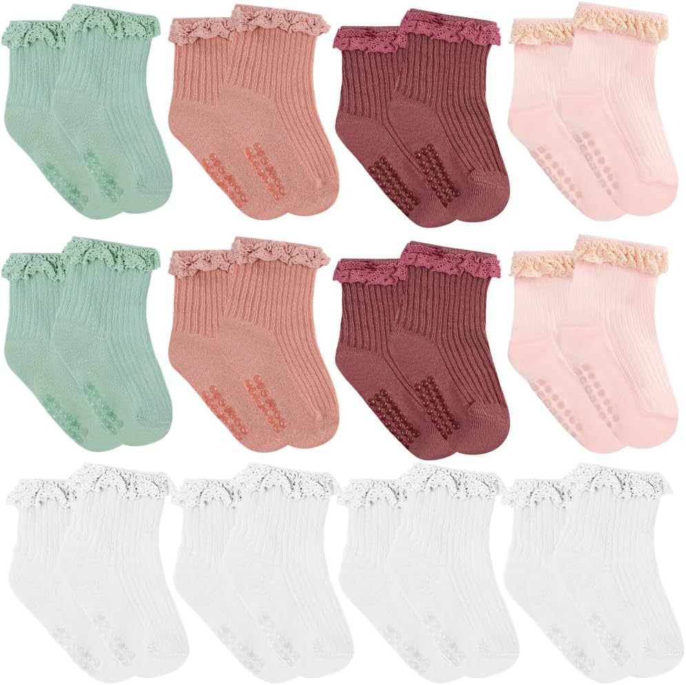 Aolso – Lot de 3/6 paires de chaussettes à nœud en dentelle pour filles (coton et élasthanne)