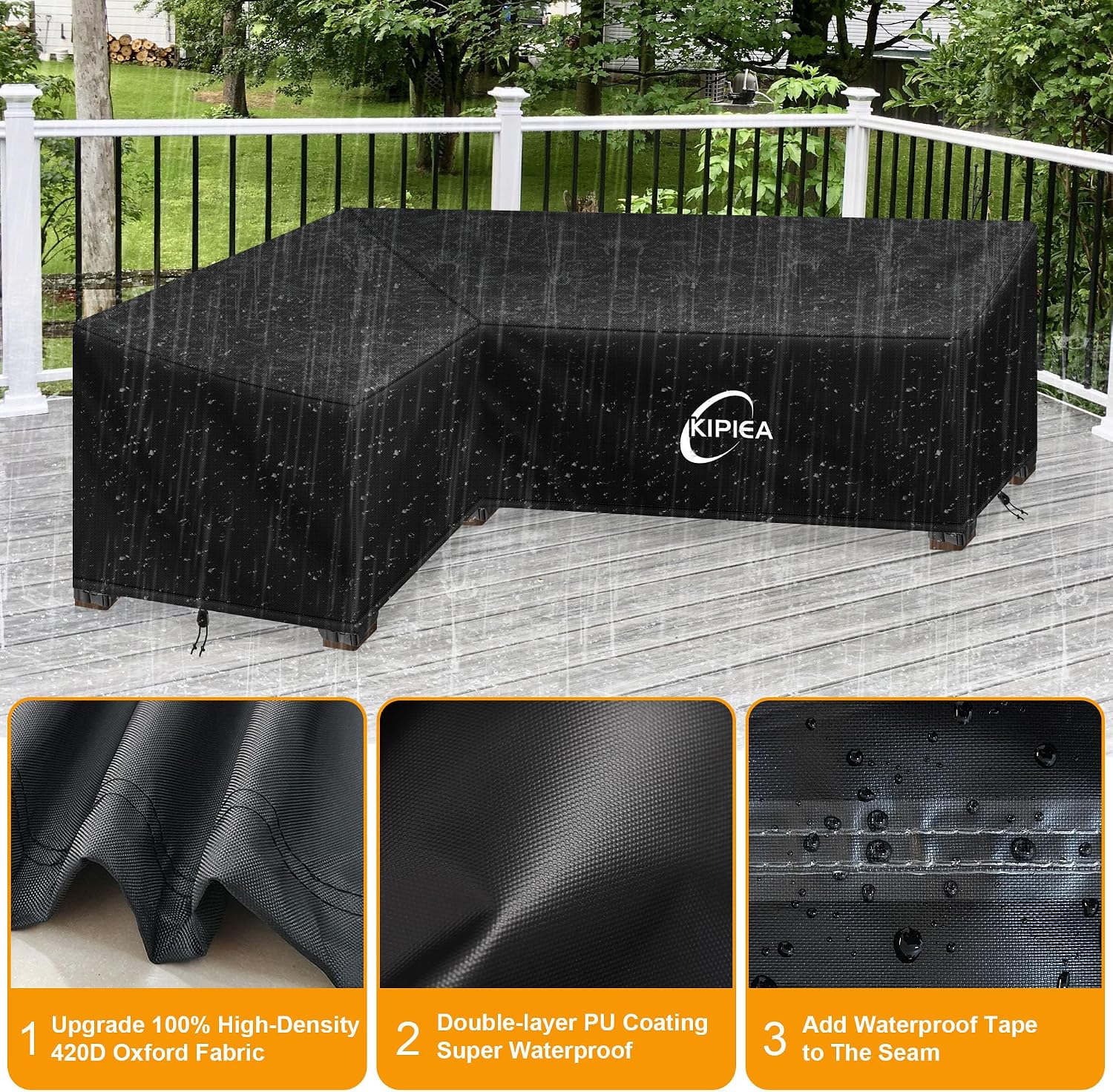 Thumbnail 2 de Kipiea L Shaped Garden Furniture Cover: Waterproof 420D Oxford, Windproof & UV-Resistant