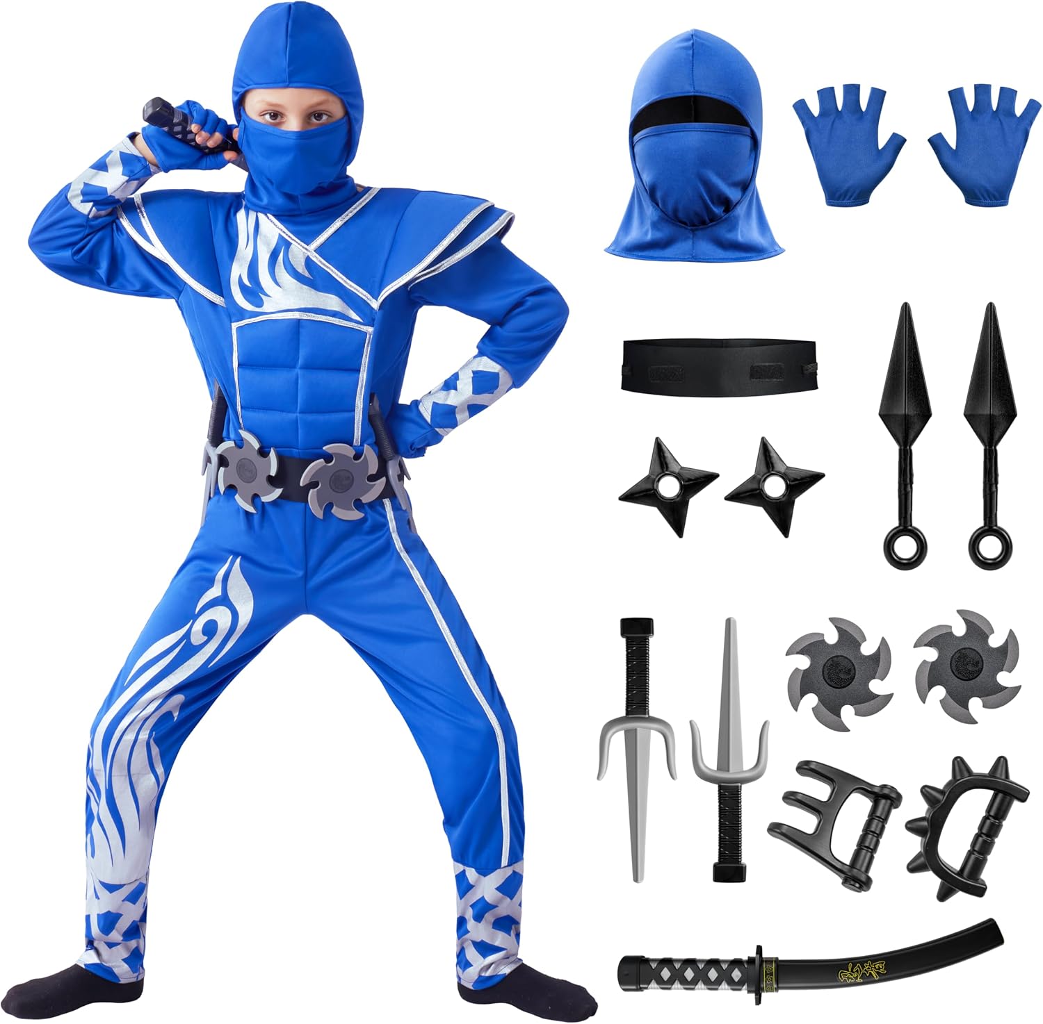 Detalle de Spooktacular Creations Blue Ninja Stealth Flame Costume - Child Costume Set