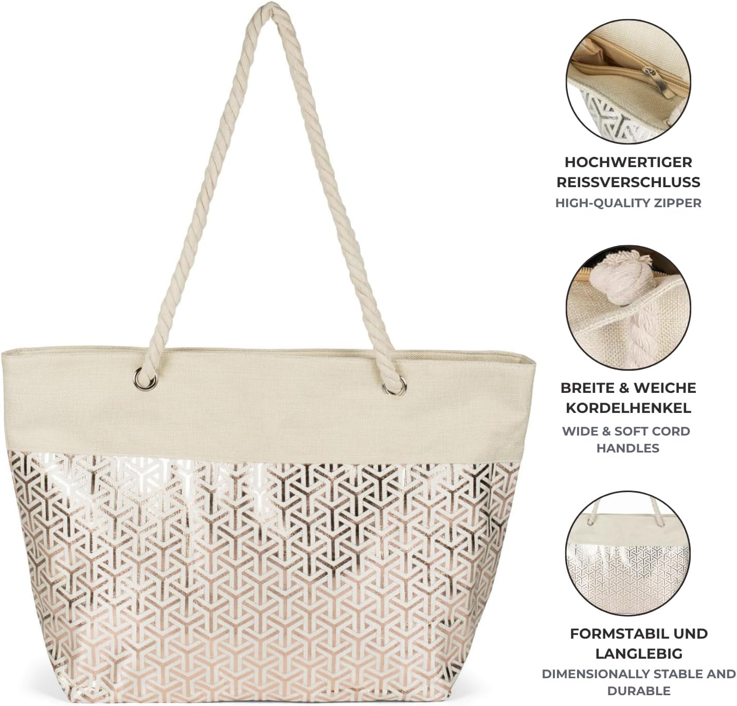 Detalle de styleBREAKER Ladies XXL Borsa da spiaggia con motivo Infinity e look metallico
