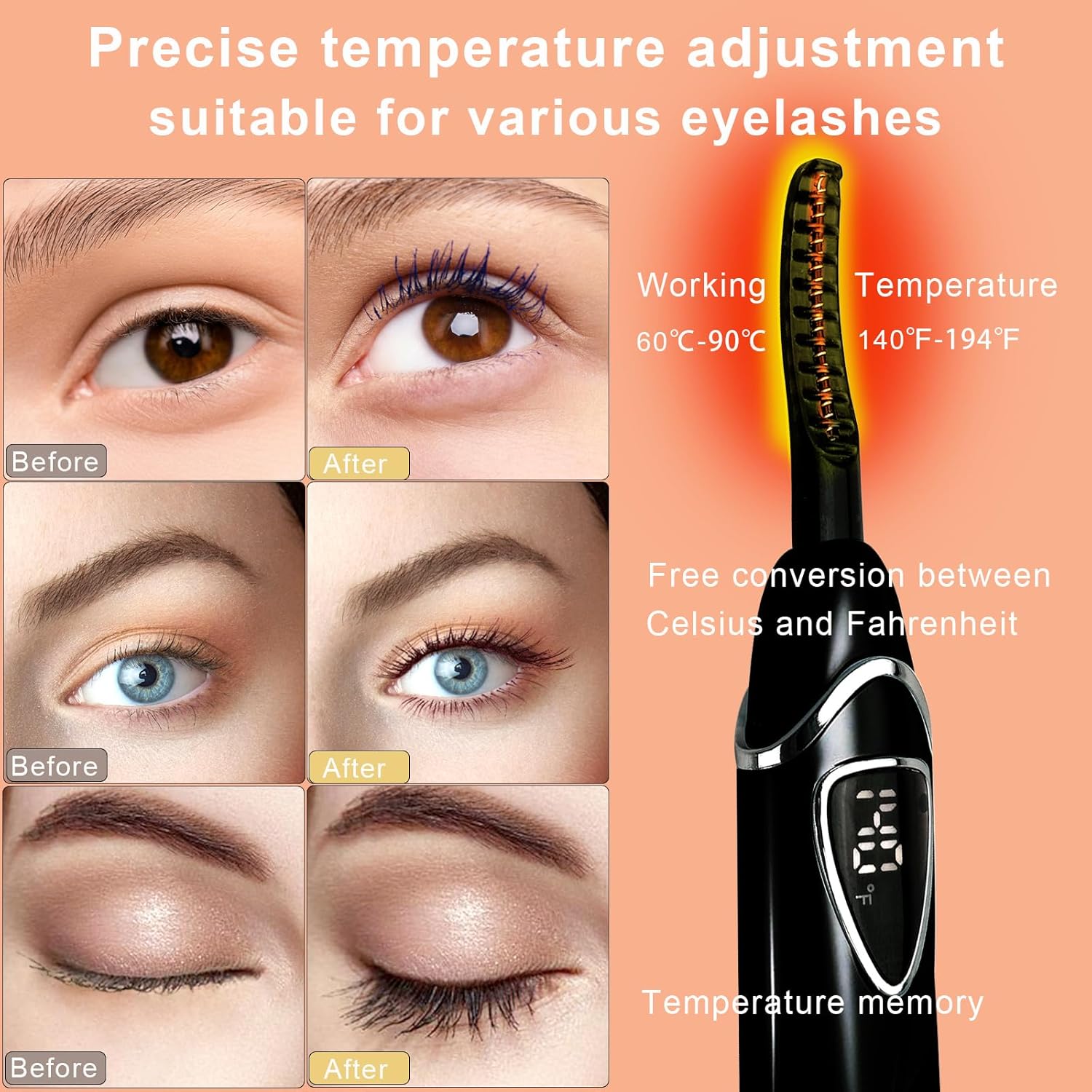 Detalle de Tehoi S600 Beheizte Wimpernzange – präzise Temperatursteuerung, automatische Abschaltung und langanhaltende Locken