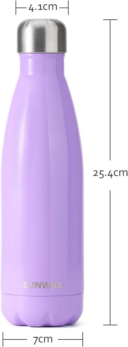 Detalle de SUNWILL Metal Water Bottle (Stainless Steel) 500ml – Vacuum Insulated Thermal Flask for Hot & Cold Drinks