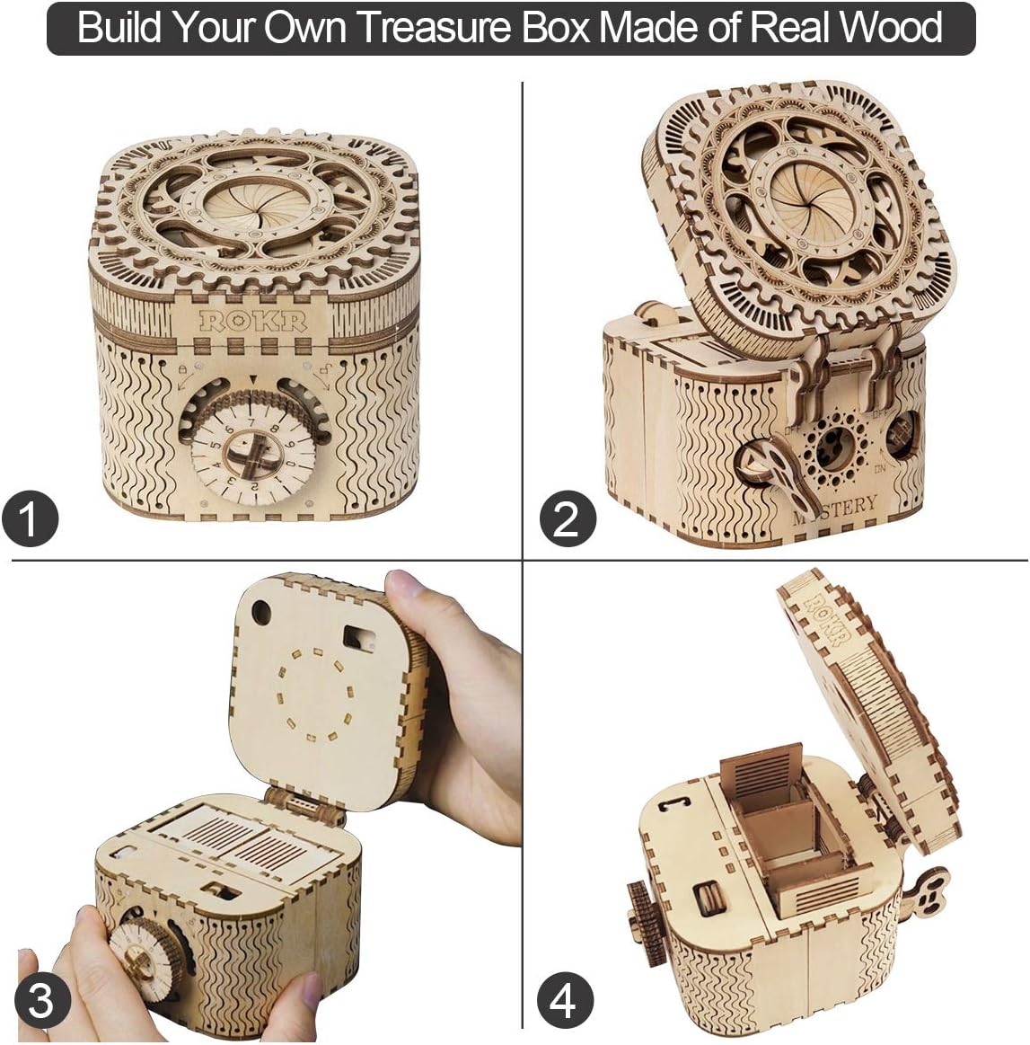 Detalle de ROKR Maquette Bois Puzzle 3D — Boîte aux trésors en bois (sans colle)