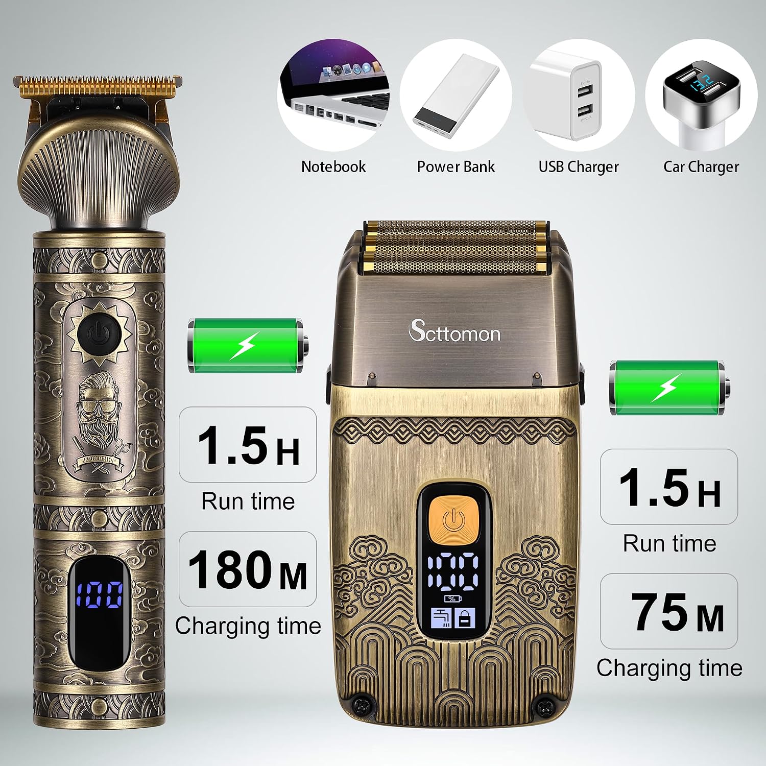 Detalle de Scttomon T-Blade Trimmer Capelli & Rasoi Elettrici 2 in 1 per Uomini – Kit Cordless con Lama a Foglia