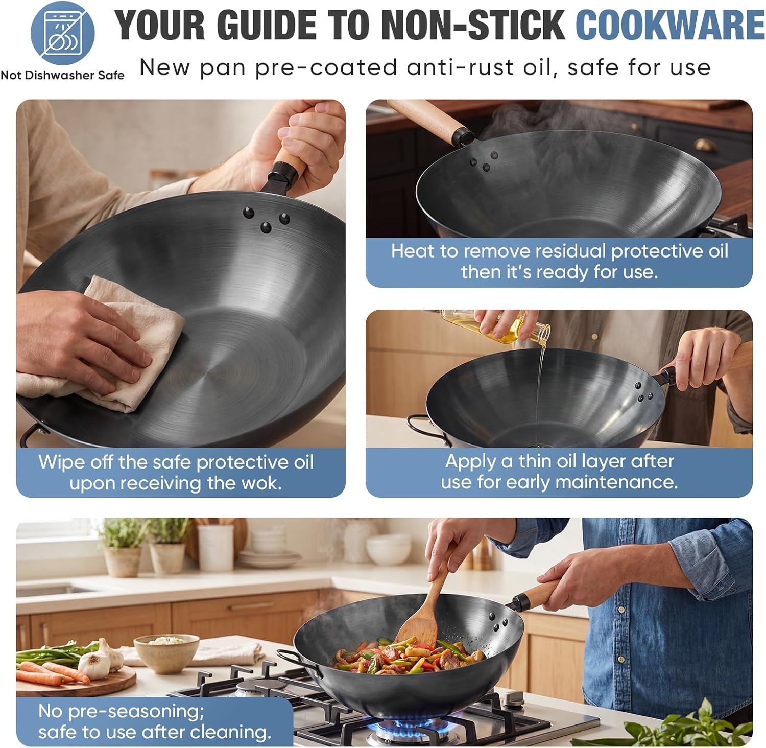Detalle de Sweetcrispy Carbon Steel Wok 13.5 Inch