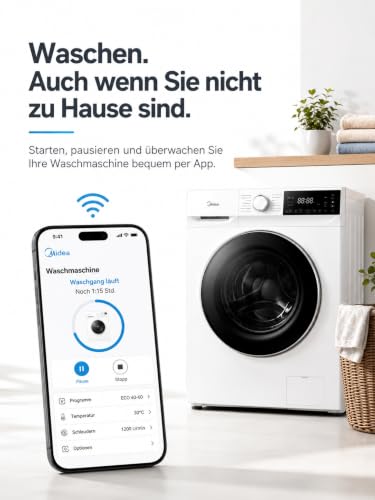 Thumbnail 8 de Midea Waschmaschine MFV5EW100WBA30 – 10 kg, BLDC Inverter, A-30% Energieeffizienz, Steam Wash