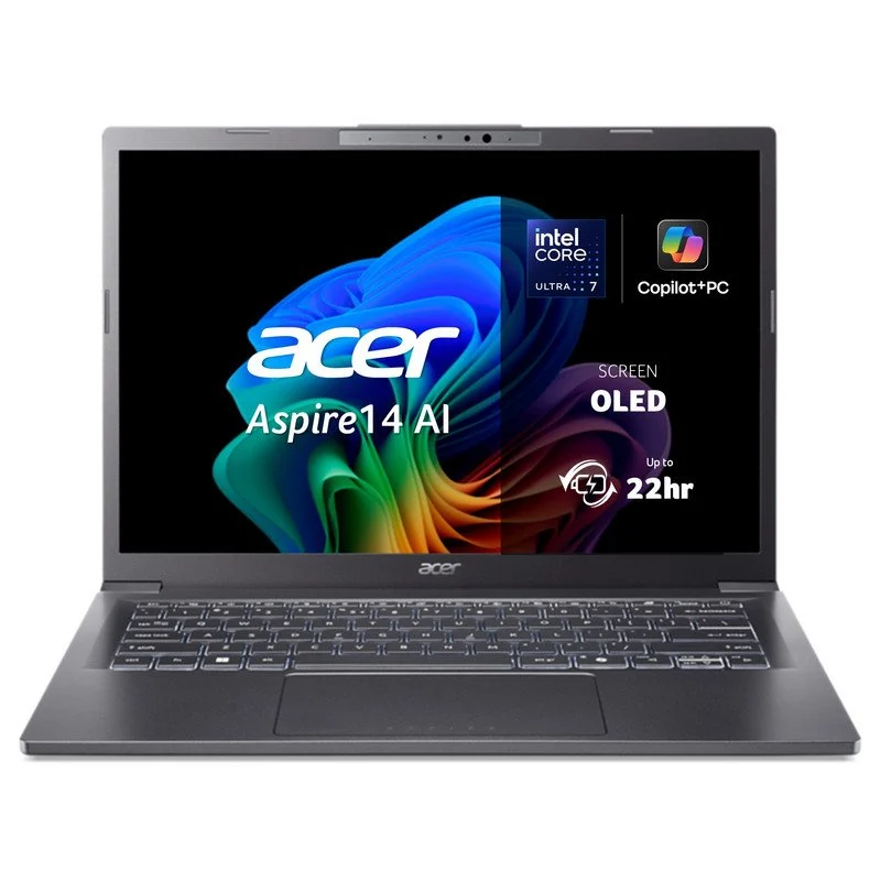 Detalle de Acer Aspire 14 AI A14-52M-78BB: portátil premium con pantalla OLED y gráfica Intel Arc
