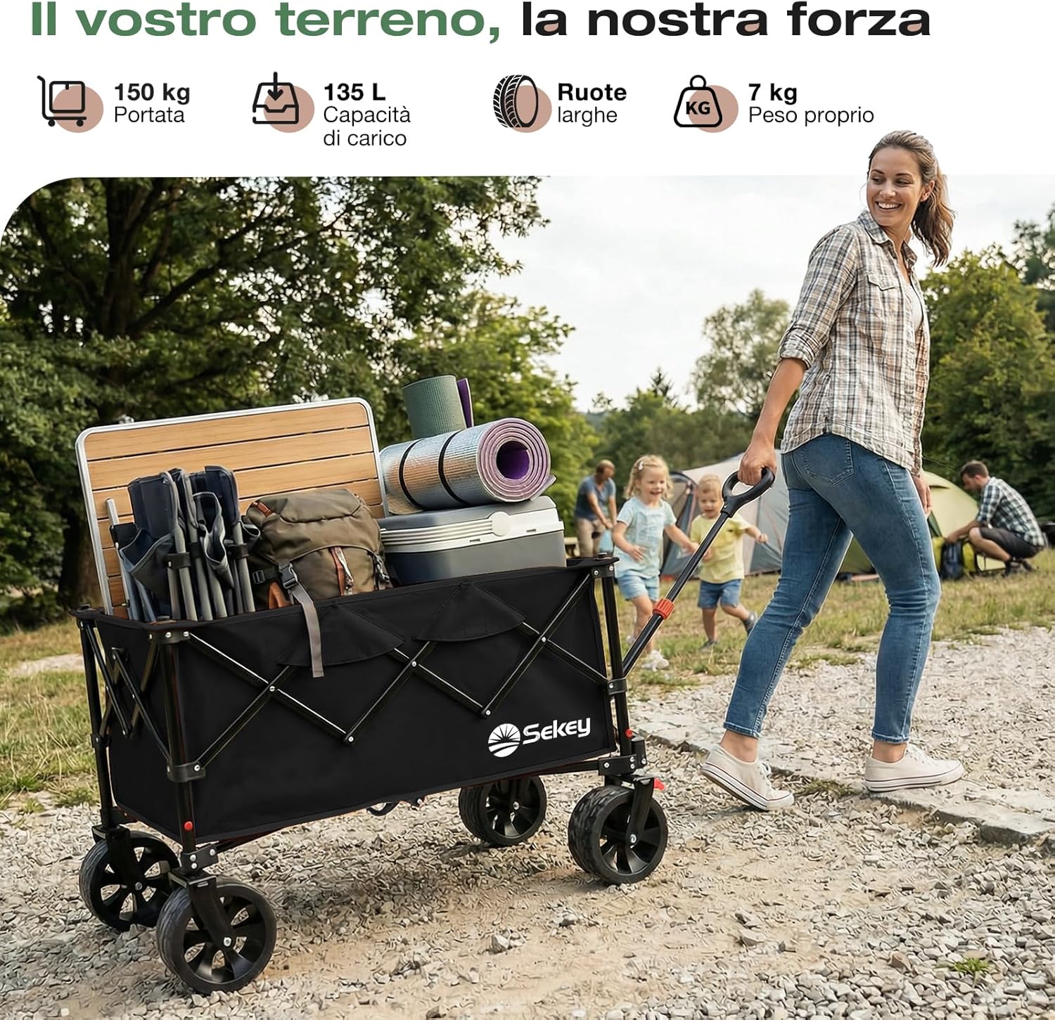 Thumbnail 1 de Sekey Carrello Pieghevole XXL 135L da 150 kg con ruote da 8,5 cm e freno SE4031 (nero)