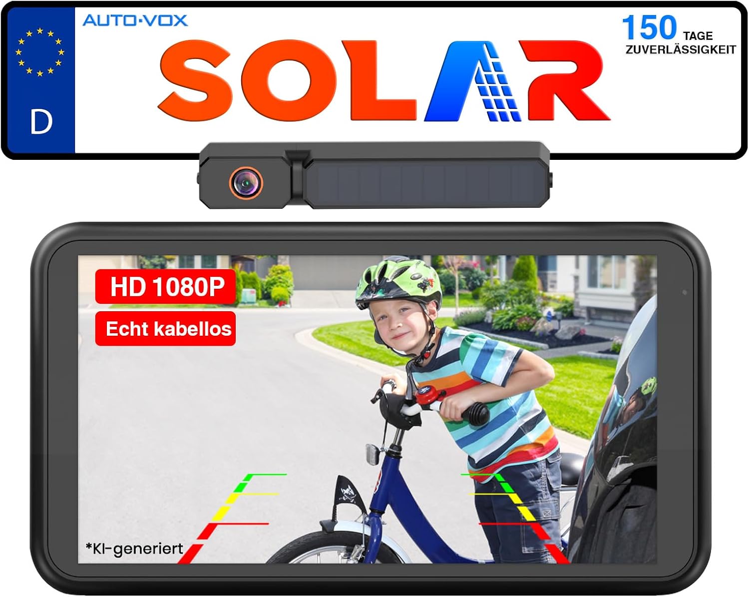 AUTO-VOX Solar Rückfahrkamera Kabellos 5 Zoll Monitor