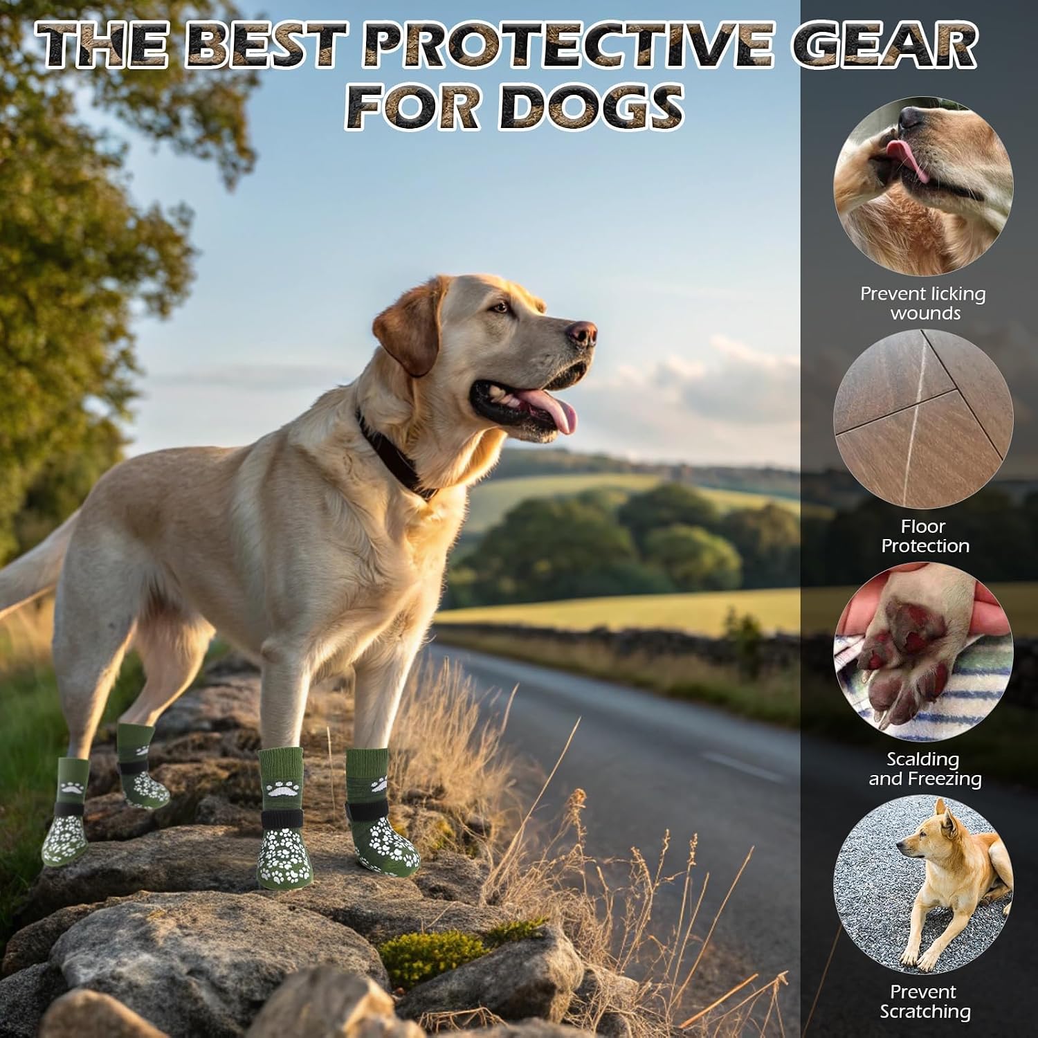 Thumbnail 6 de EXPAWLORER Anti-slip Dog Socks with Grips (Double-sided gel boots) – Army Green, Size L