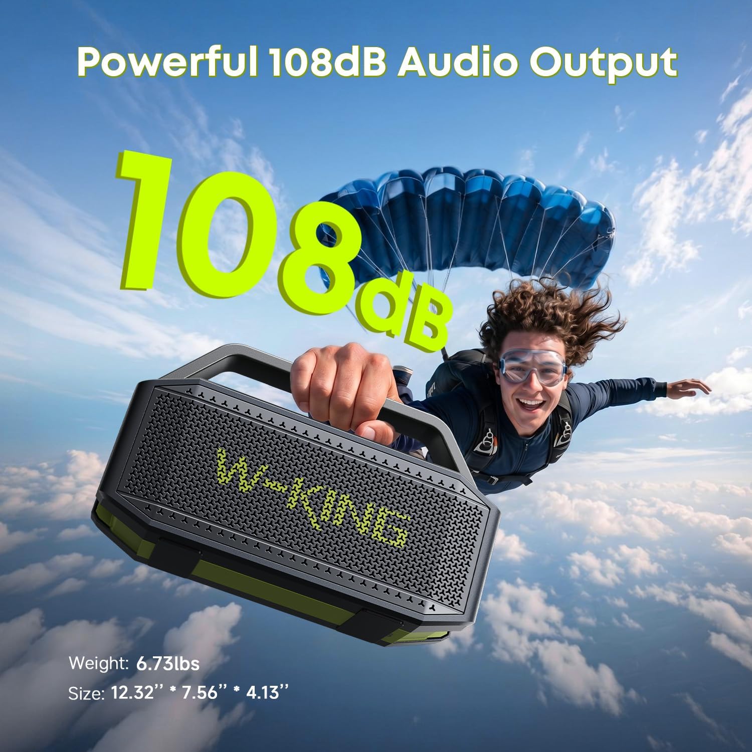 Detalle 2 de W-KING D9-1 Portable Bluetooth Speaker, IPX7 Waterproof, 60W RMS, Green