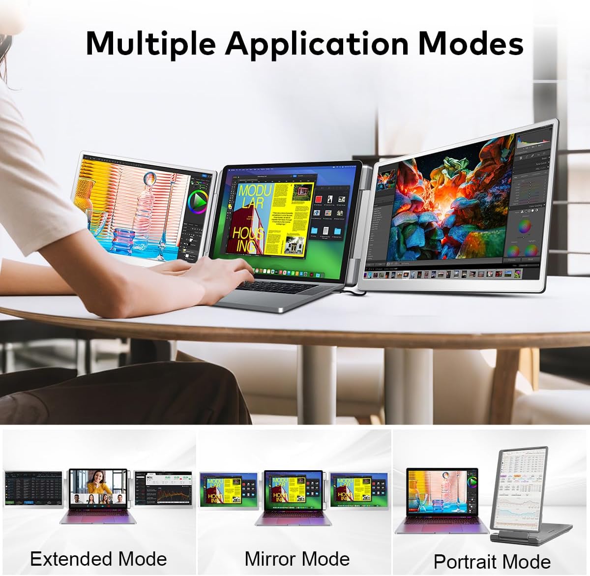 Thumbnail 3 de FQQ 14" Laptop Screen Extender (FHD IPS) Triple-Screen Portable Monitor for 12"–16.5" Laptops