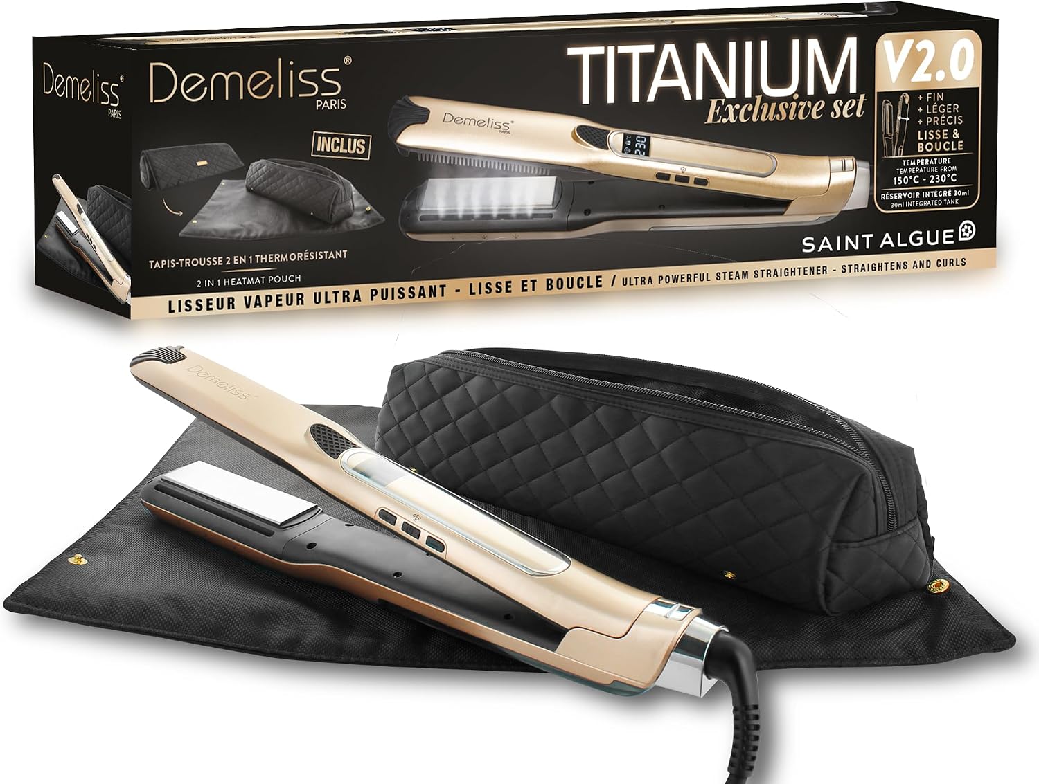 Thumbnail 6 de Demeliss Lisseur Vapeur Titanium V2.0 — Plaques flottantes, 2 en 1: lisser et boucleur, 5 niveaux de chaleur