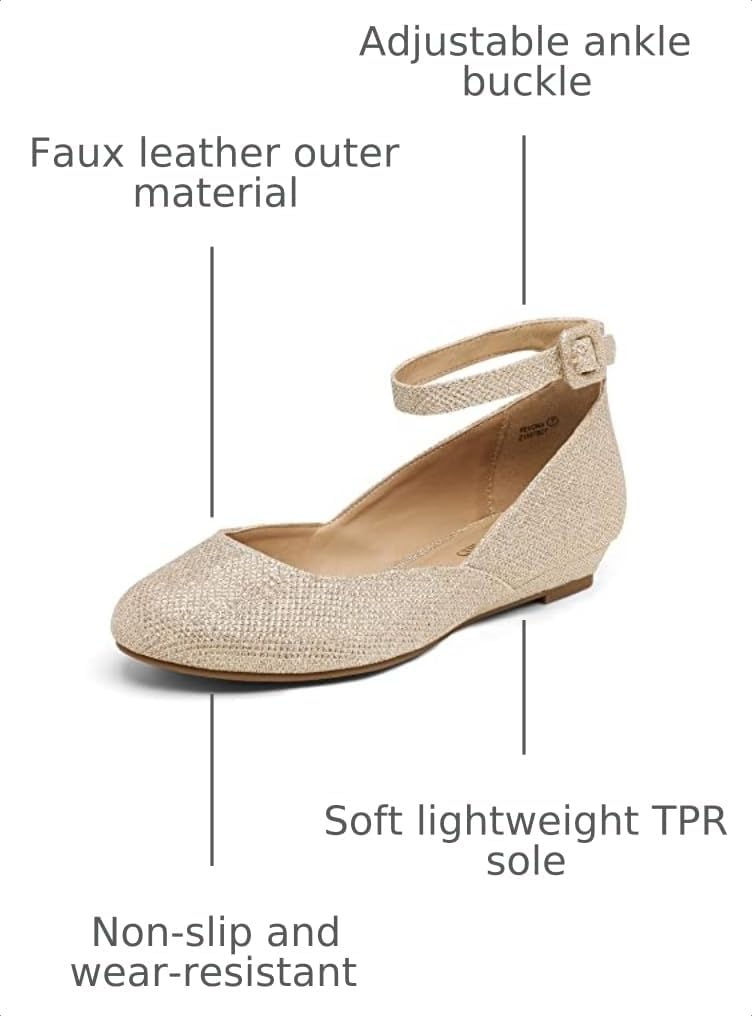Detalle de DREAM PAIRS Women's Dress Flats Ballet with Low Wedge and Ankle Strap