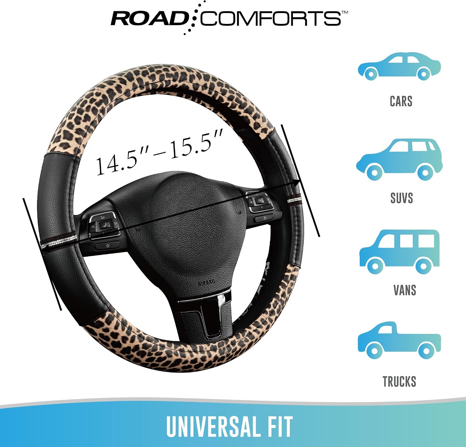 Thumbnail 6 de Road Comforts Leopard Steering Wheel Cover, Black PVC Leather with Padded Grip