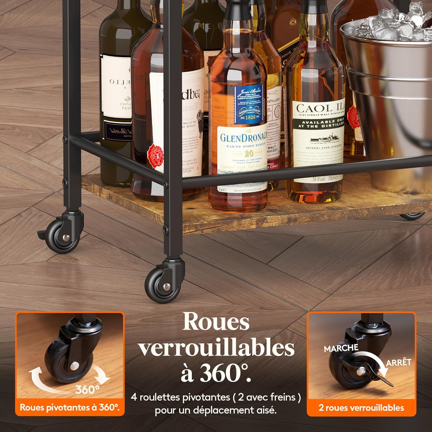 Detalle de Lifewit Chariot de service à 3 niveaux avec roulettes verrouillables (43,2 x 30 x 81,5 cm) – Noir