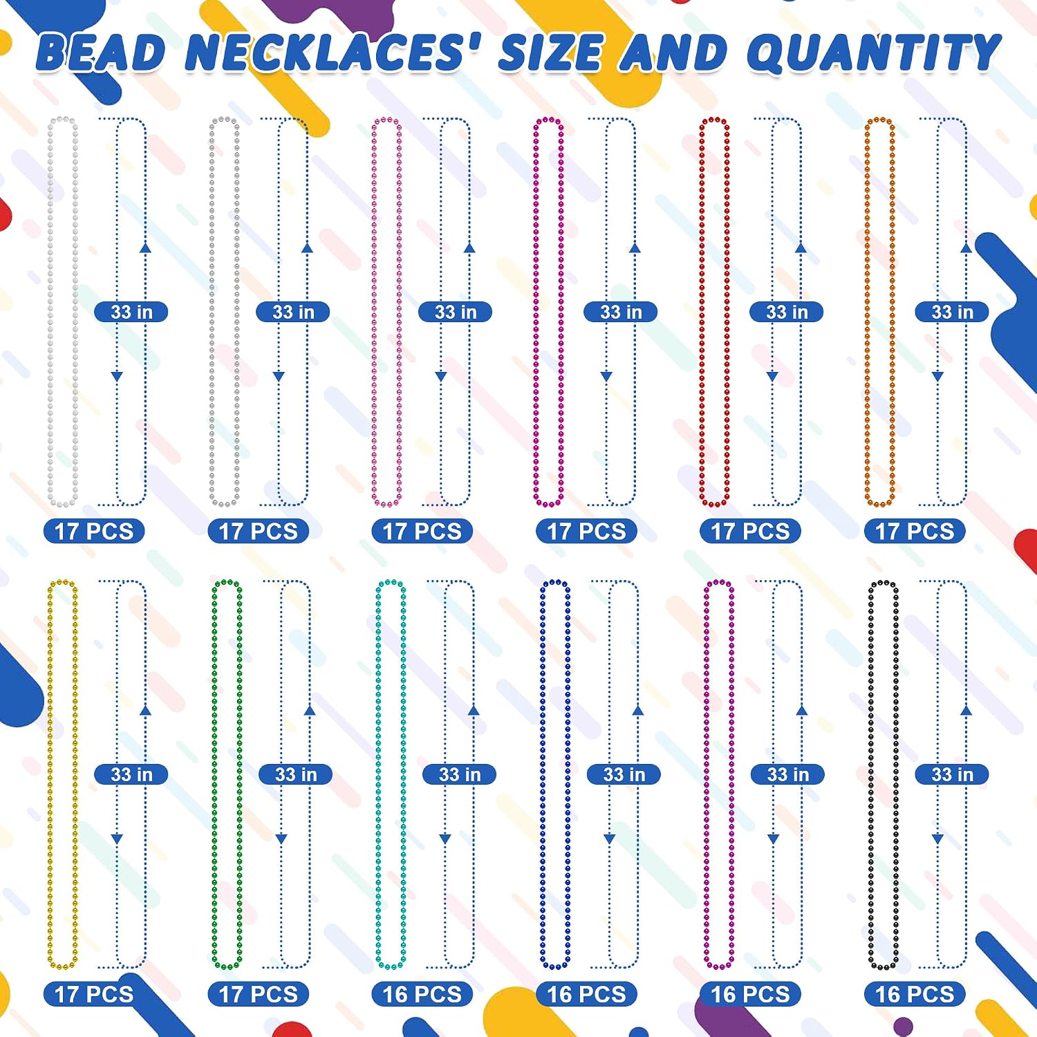 Detalle de Huskein 200PCS Mardi Gras Beads, 33-Inch Colorful Bead Necklaces Set