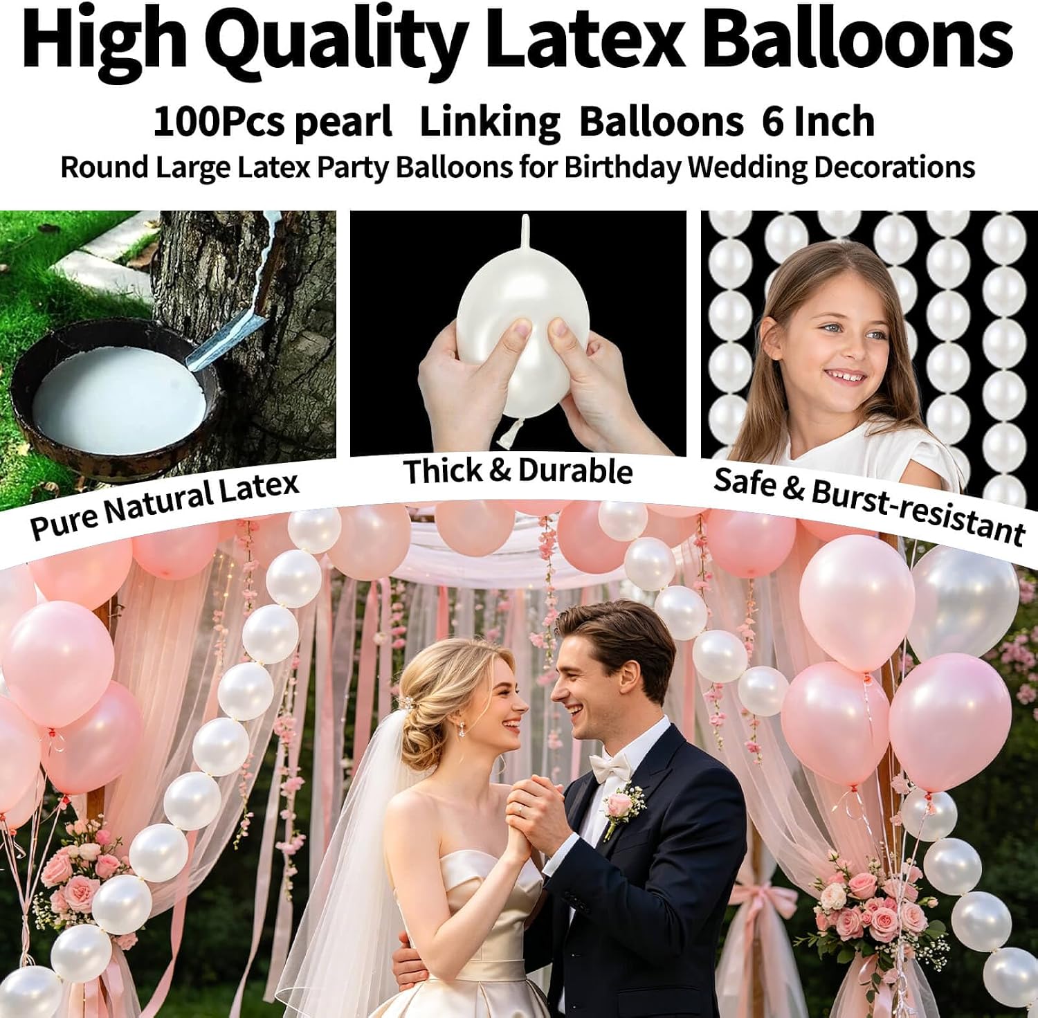 Thumbnail 2 de QIKOOLAA 100-Piece Pearl White 6-Inch Linking Balloons for Party Decor